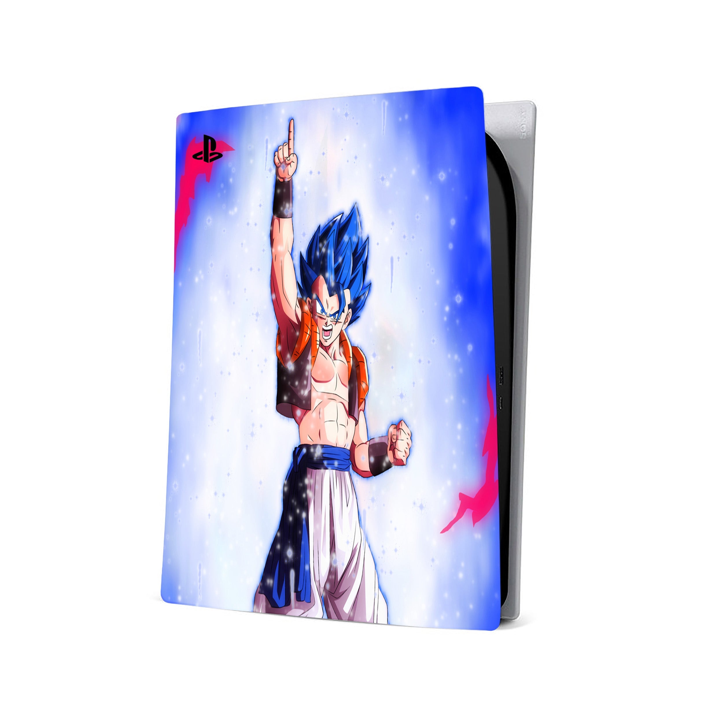 A video game skin featuring a Dragon Ball Super Gogeta design for the PS5.