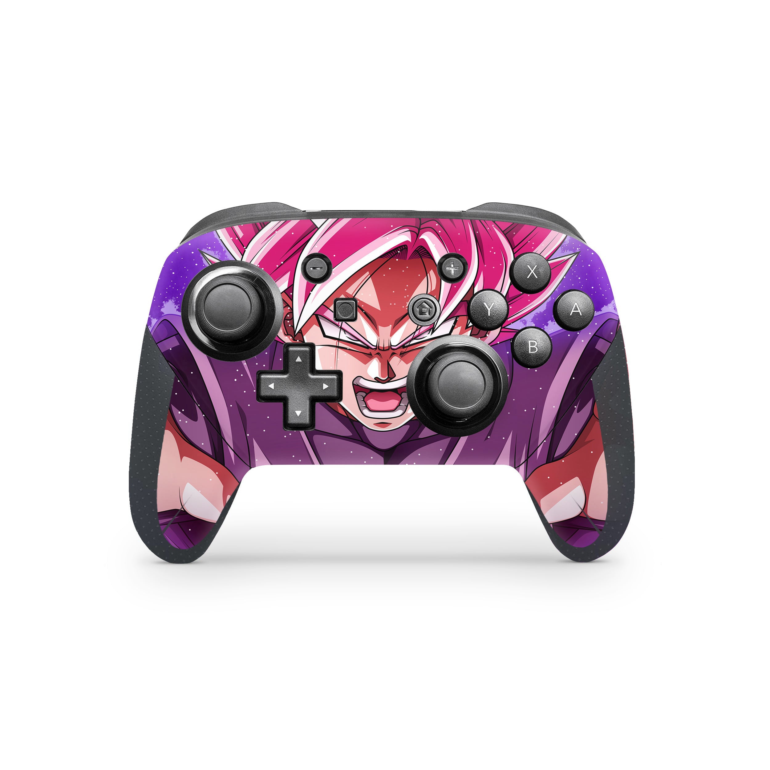 A video game skin featuring a Dragon Ball Super Goku design for the Switch Pro Controller.