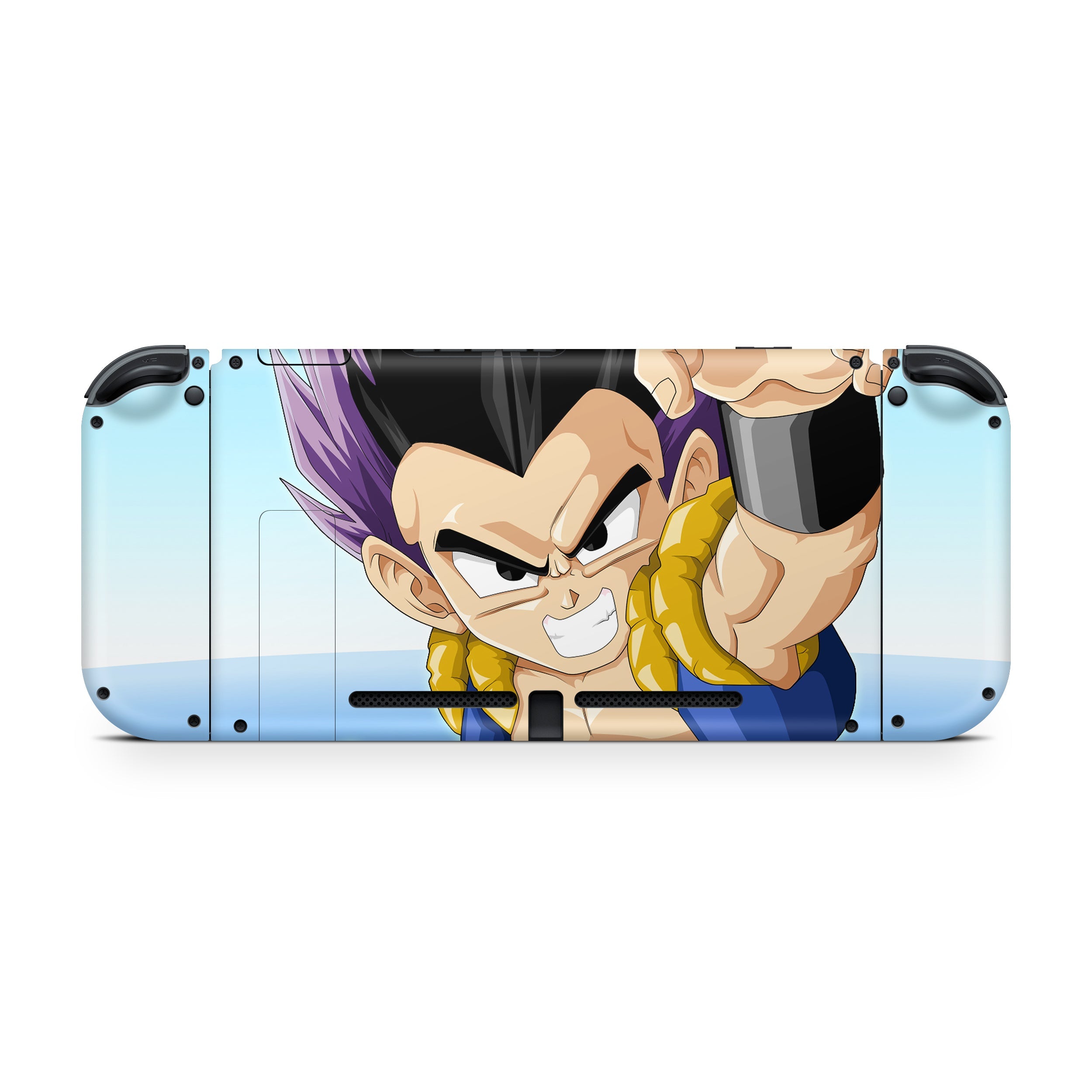 A video game skin featuring a Dragon Ball Super Gotenks design for the Nintendo Switch.