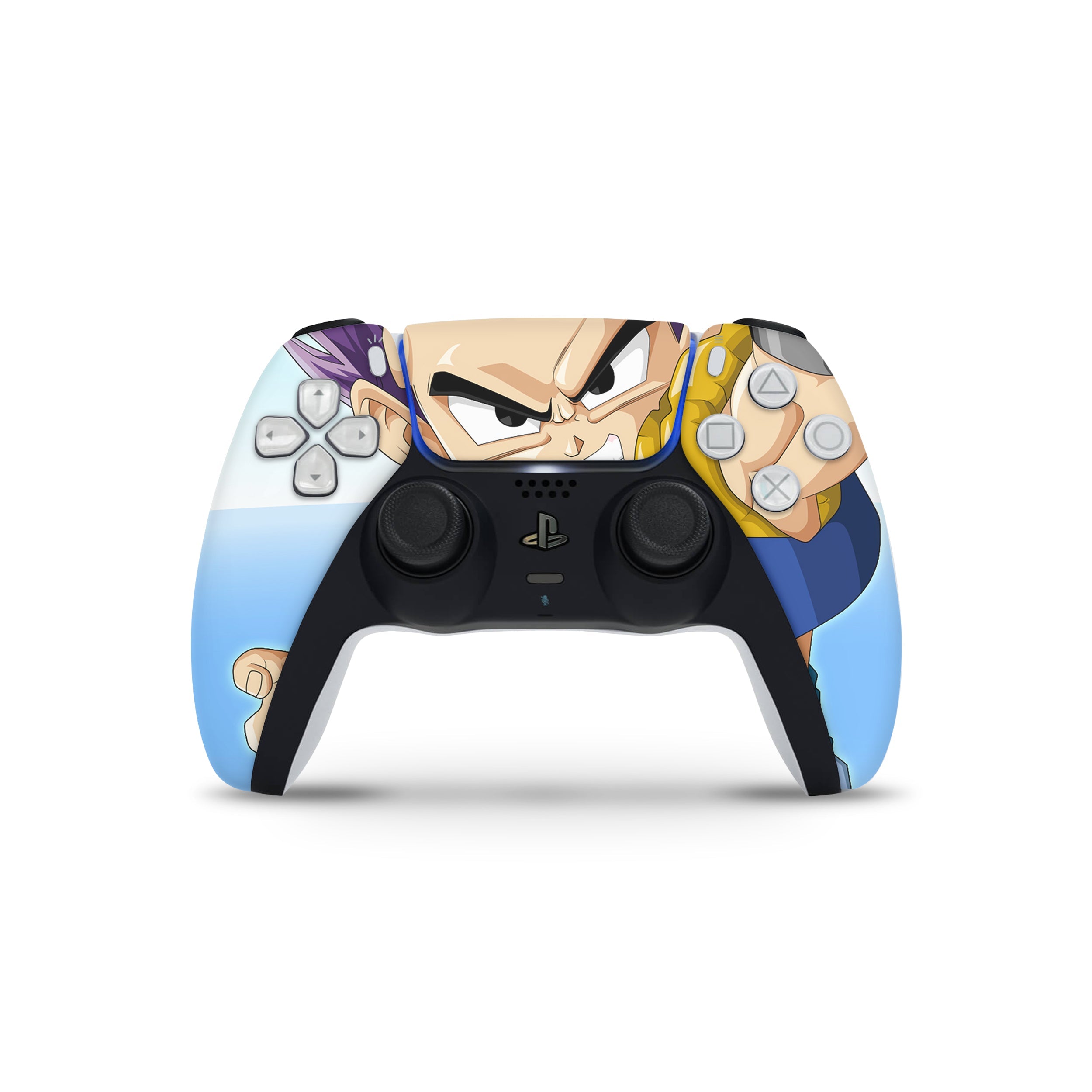 A video game skin featuring a Dragon Ball Super Gotenks design for the PS5 DualSense Controller.