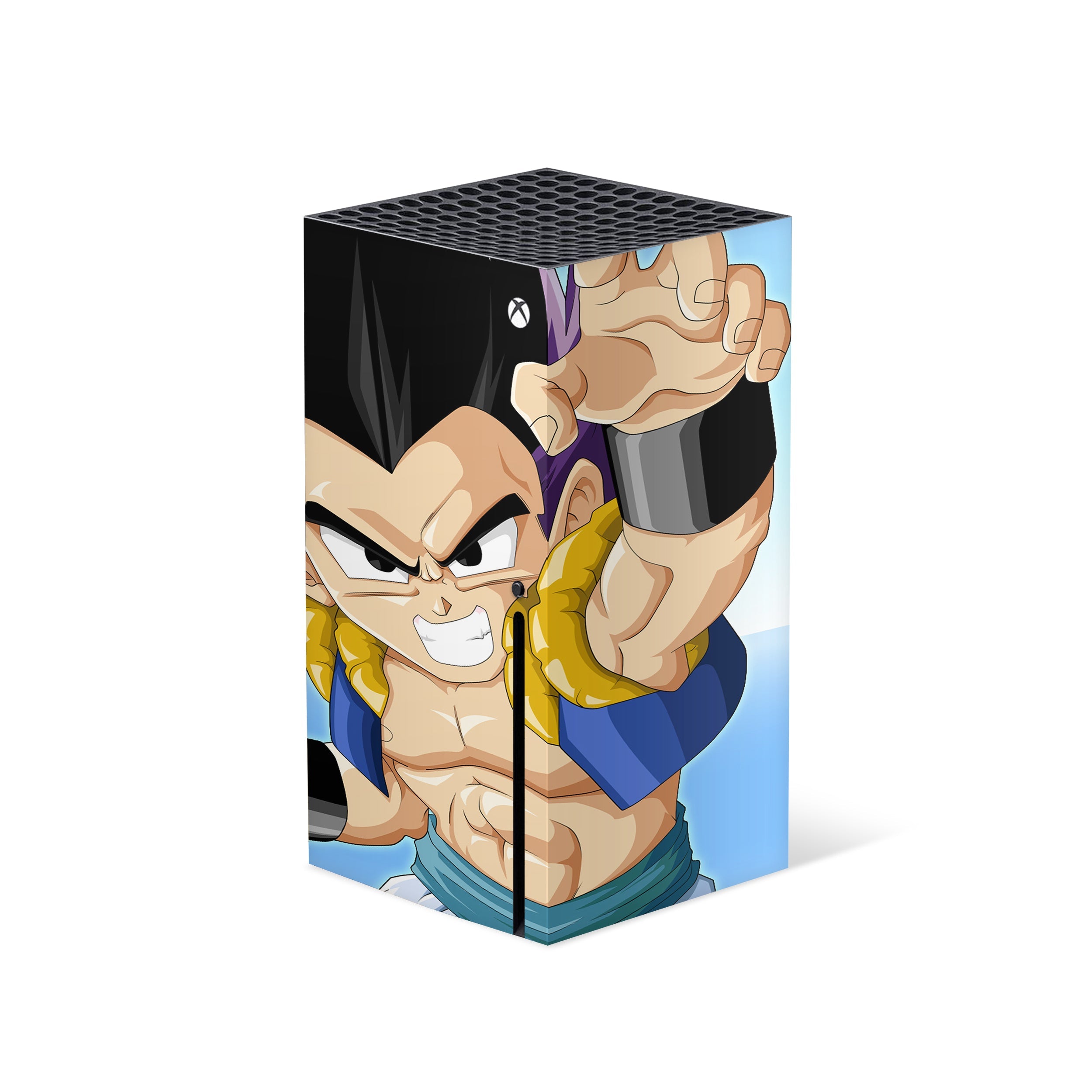A video game skin featuring a Dragon Ball Super Gotenks design for the Xbox Series X.