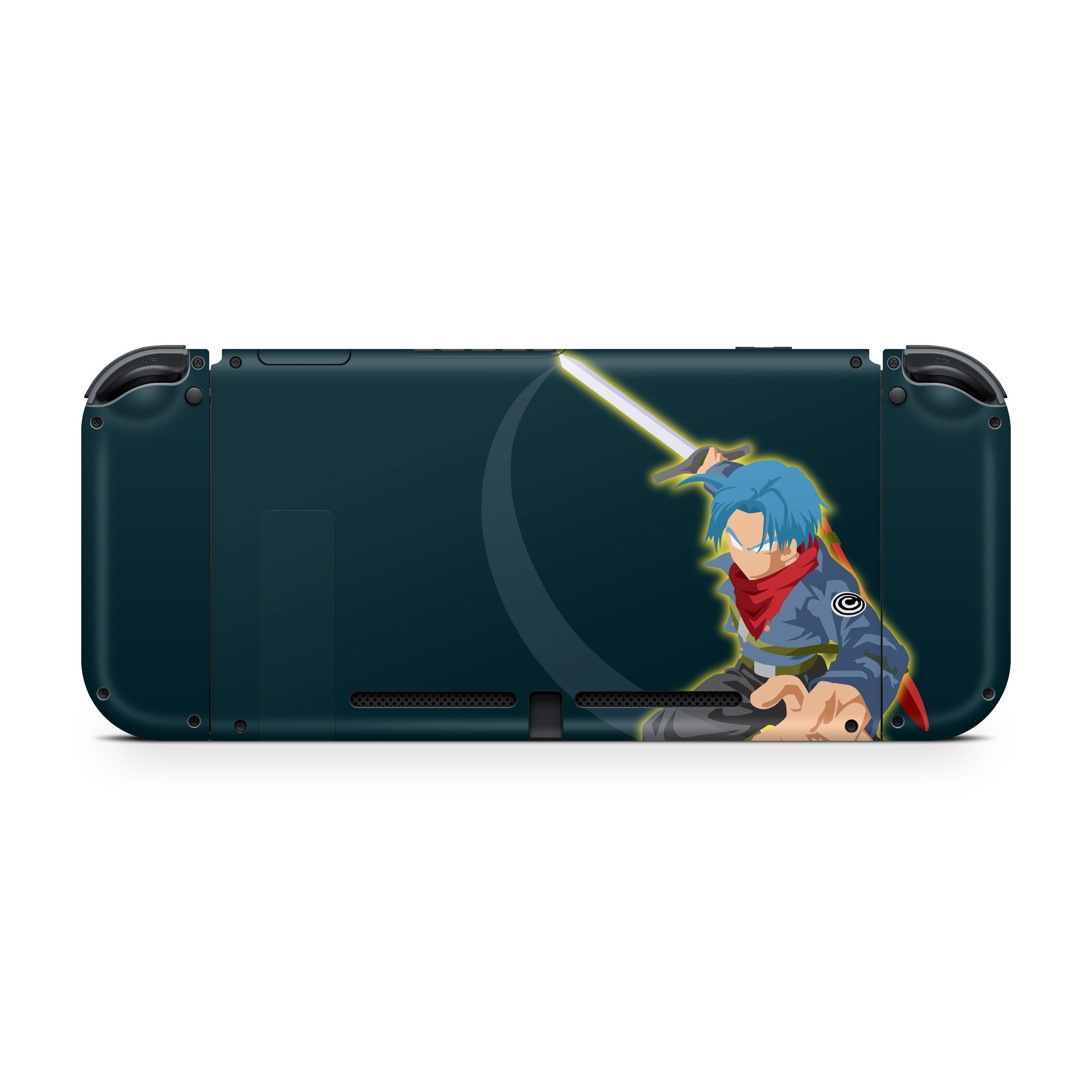 A video game skin featuring a Dragon Ball Super Trunks design for the Nintendo Switch.