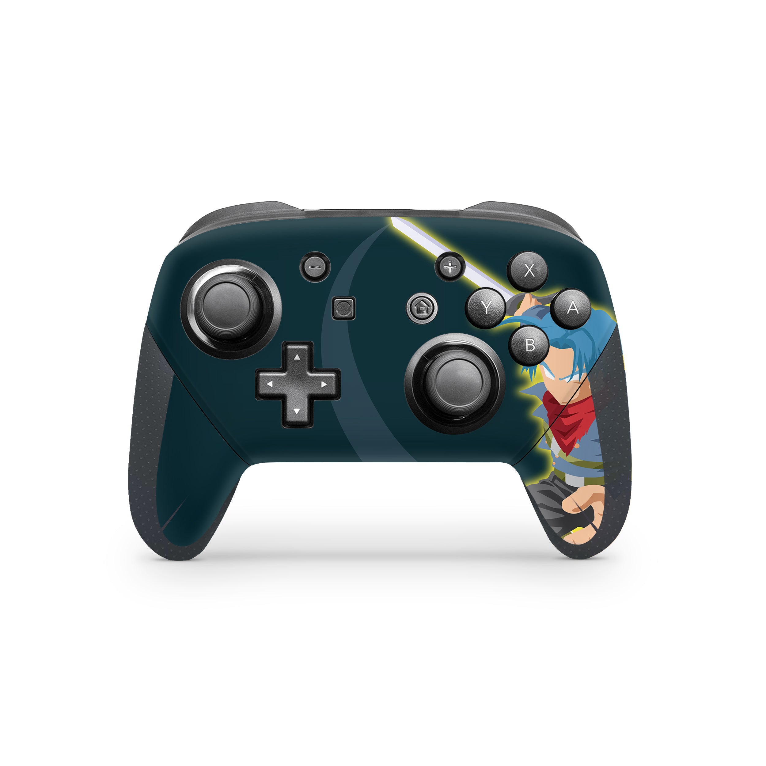 A video game skin featuring a Dragon Ball Super Trunks design for the Switch Pro Controller.