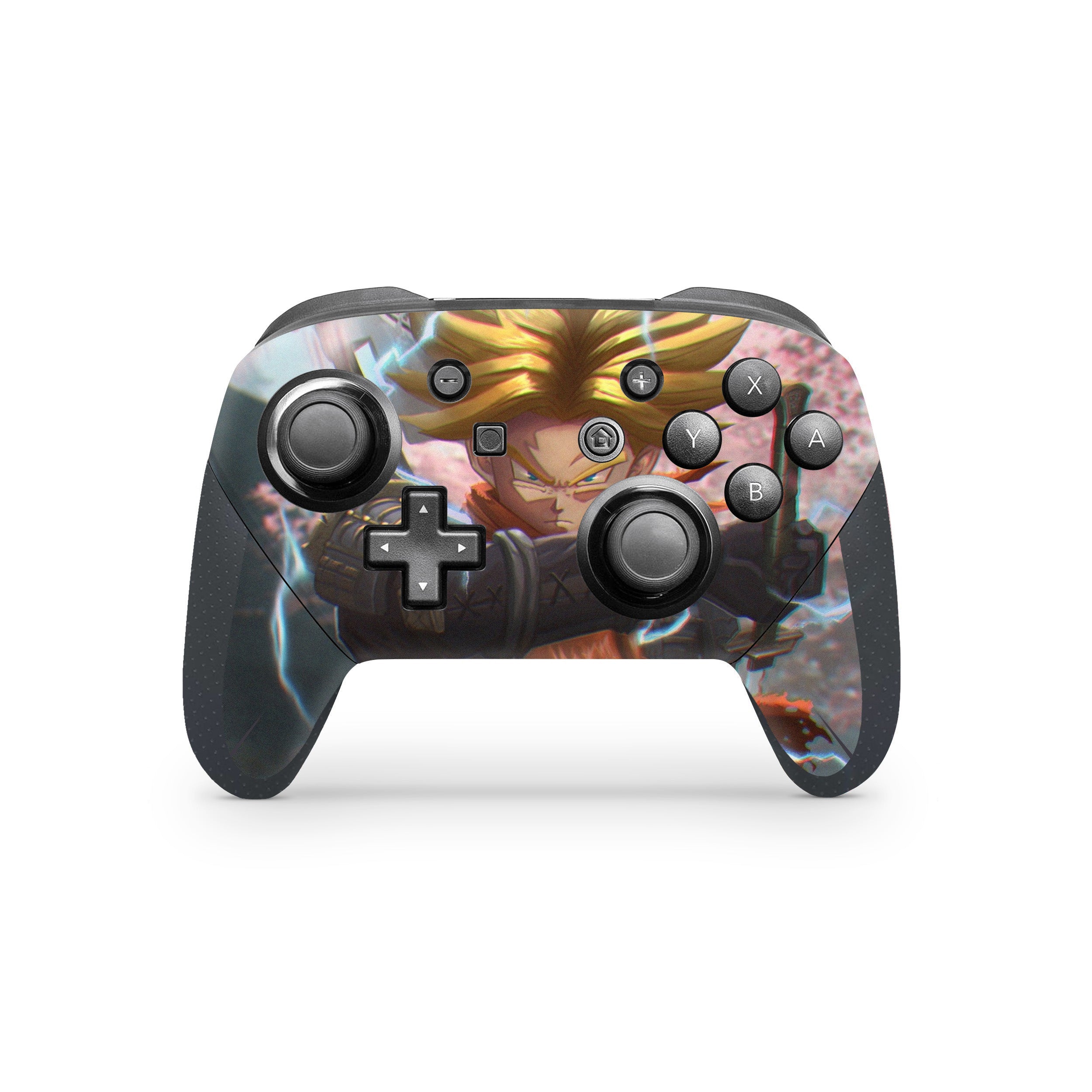 A video game skin featuring a Dragon Ball Super Trunks design for the Switch Pro Controller.