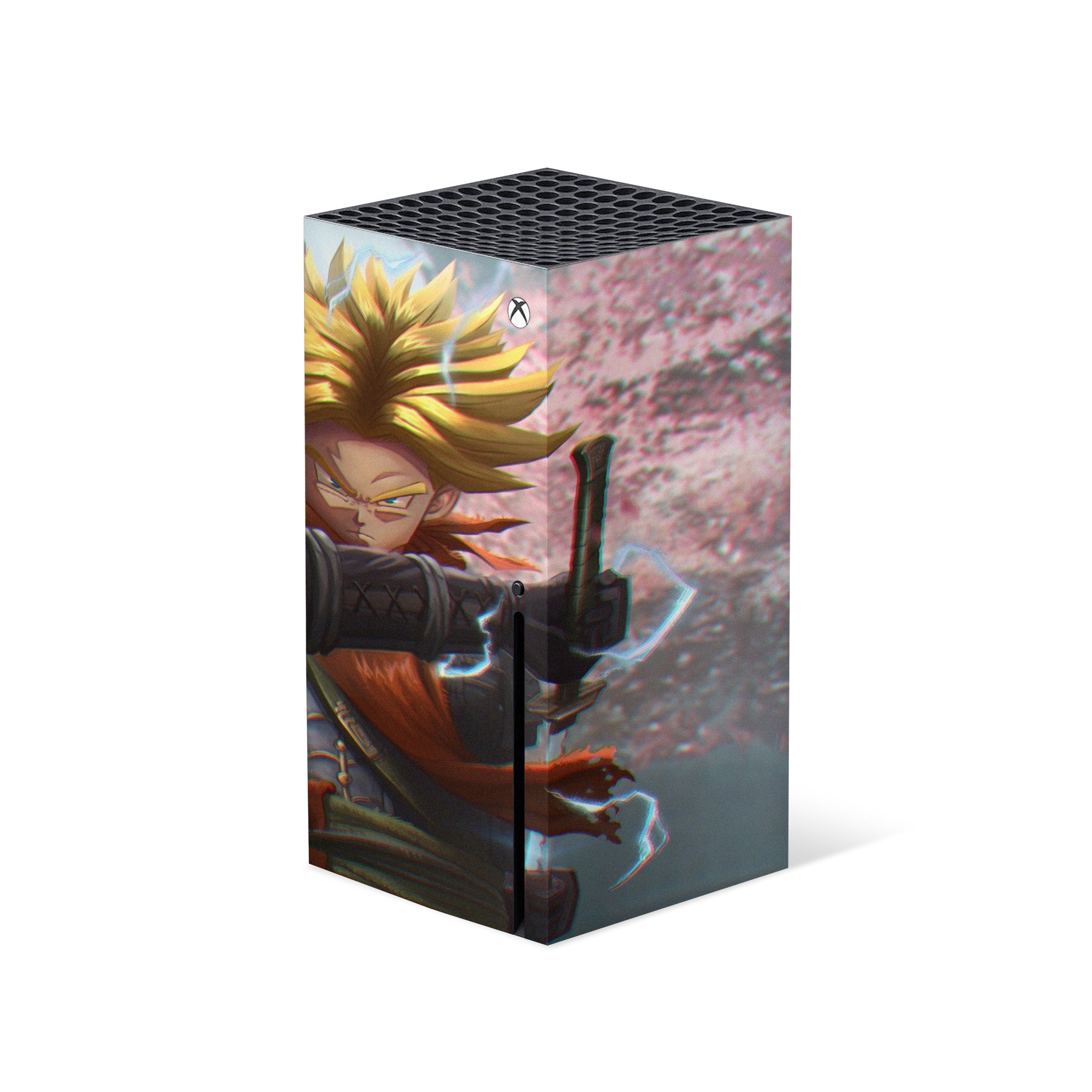 A video game skin featuring a Dragon Ball Super Trunks design for the Xbox Series X.