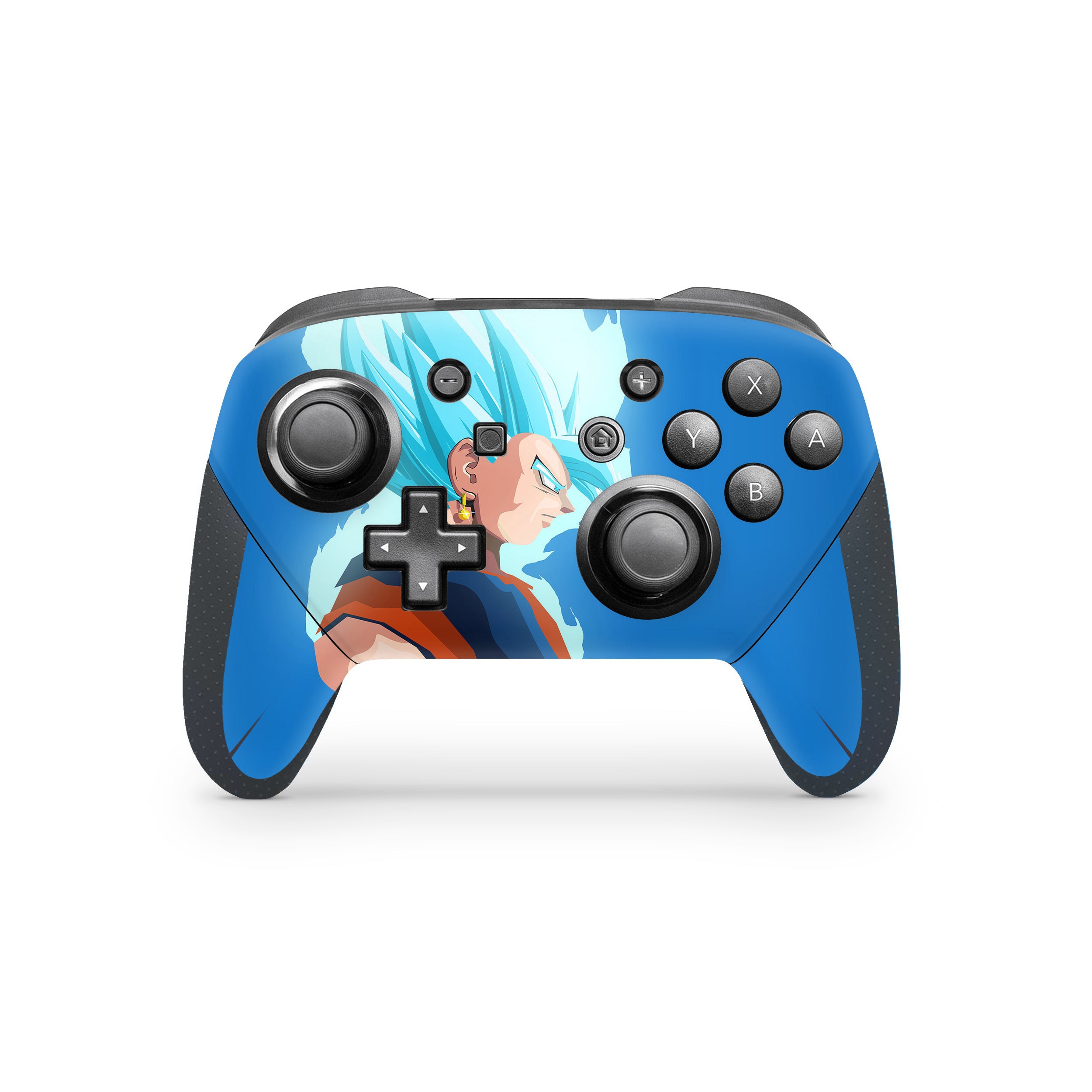 A video game skin featuring a Dragon Ball Super Vegito design for the Switch Pro Controller.