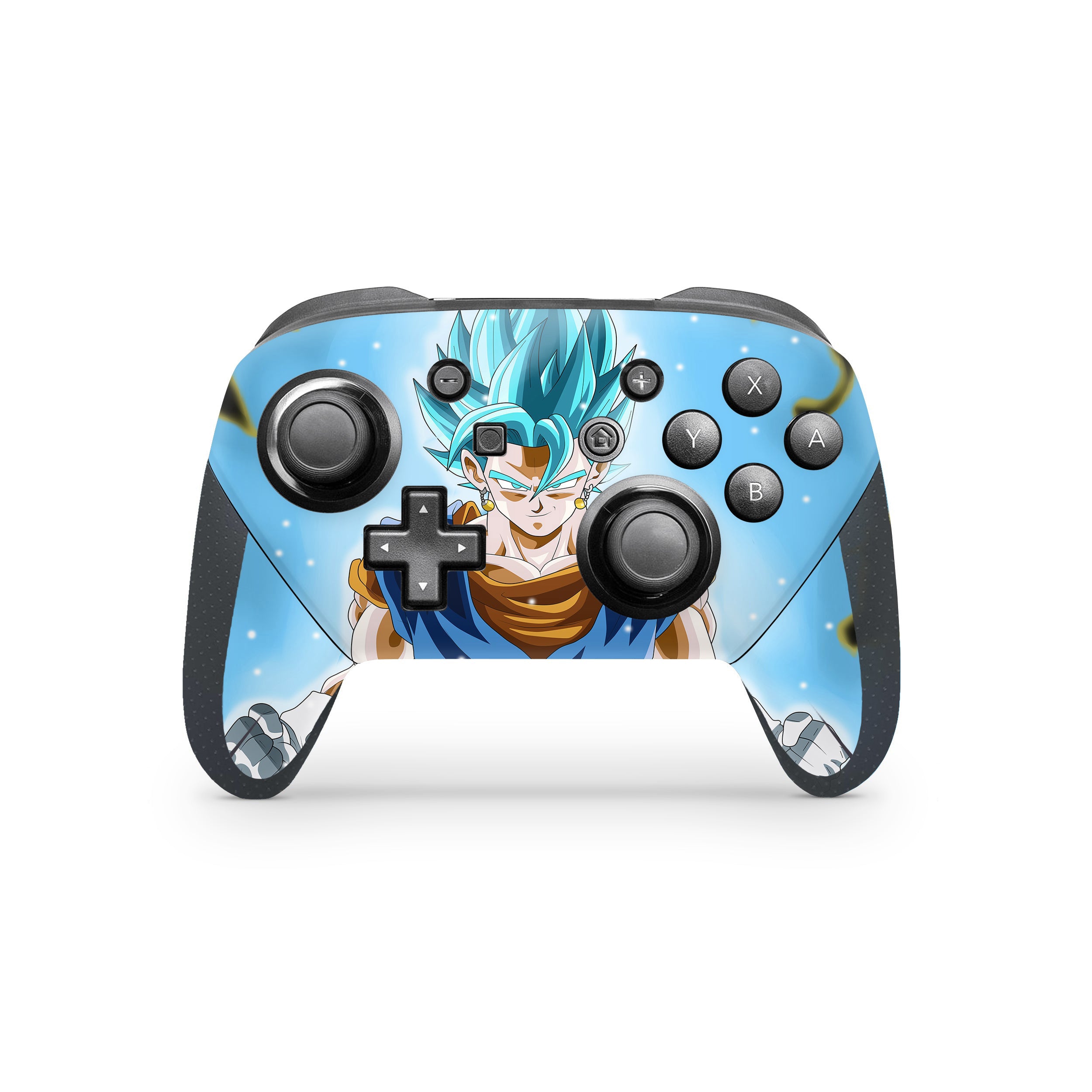 A video game skin featuring a Dragon Ball Super Vegito design for the Switch Pro Controller.