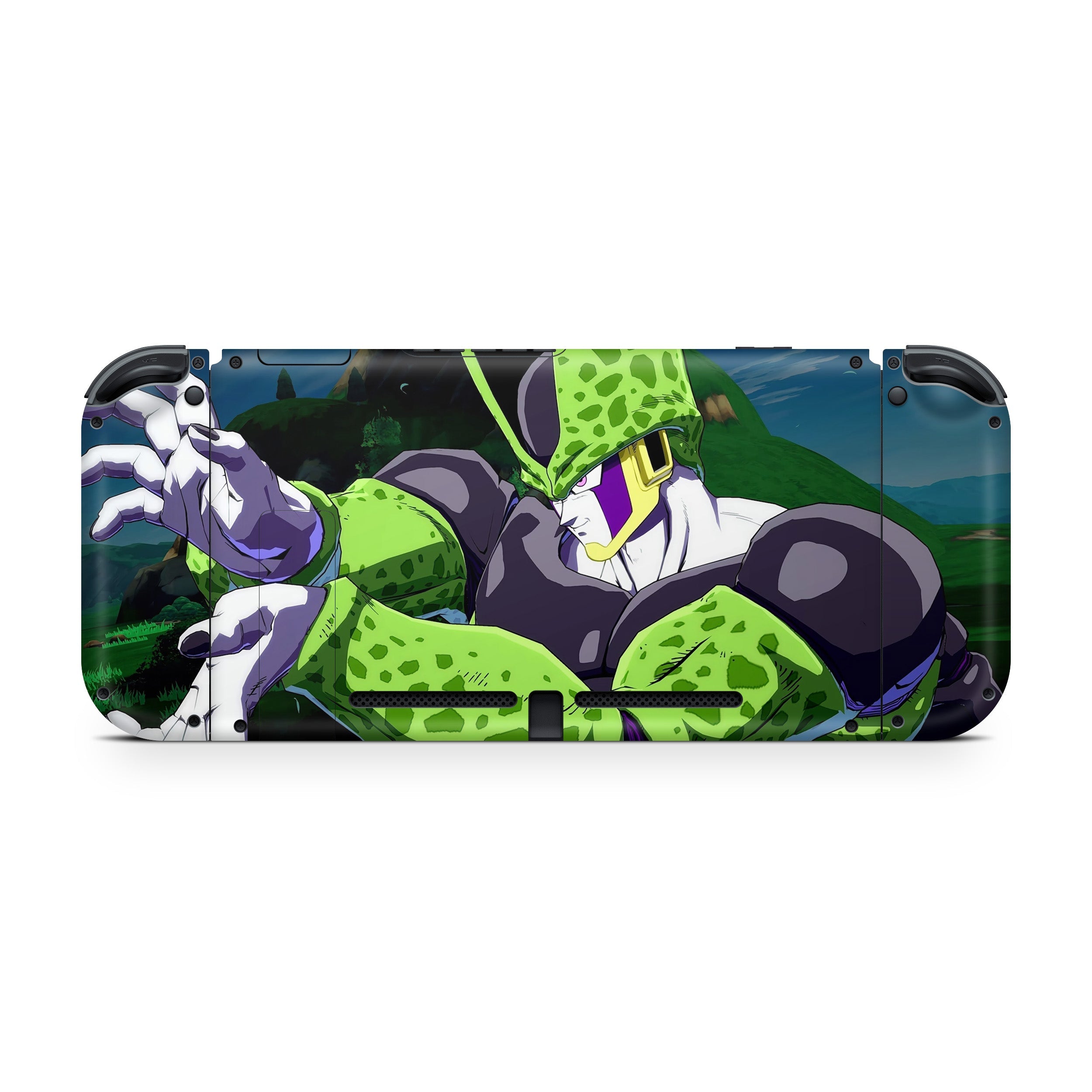 A video game skin featuring a Dragon Ball Z Cell design for the Nintendo Switch.
