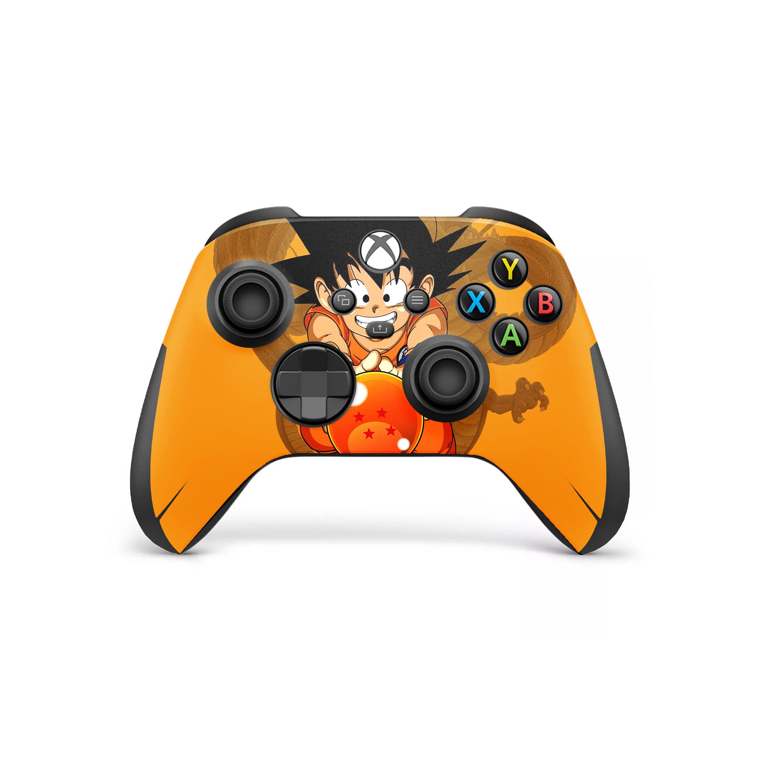 A video game skin featuring a Dragon Ball Z Goku design for the Xbox Wireless Controller.