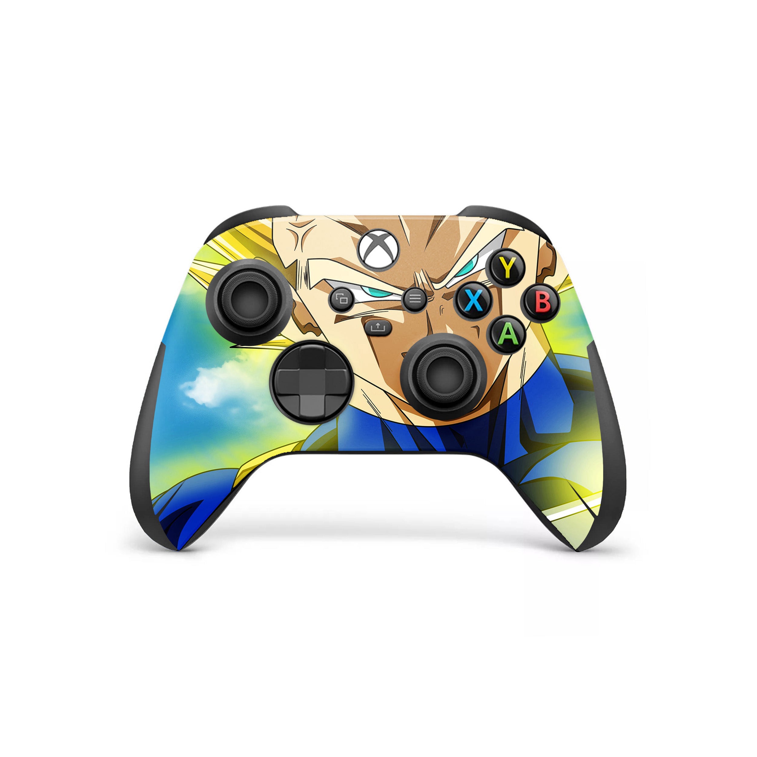 A video game skin featuring a Dragon Ball Z Vegeta design for the Xbox Wireless Controller.