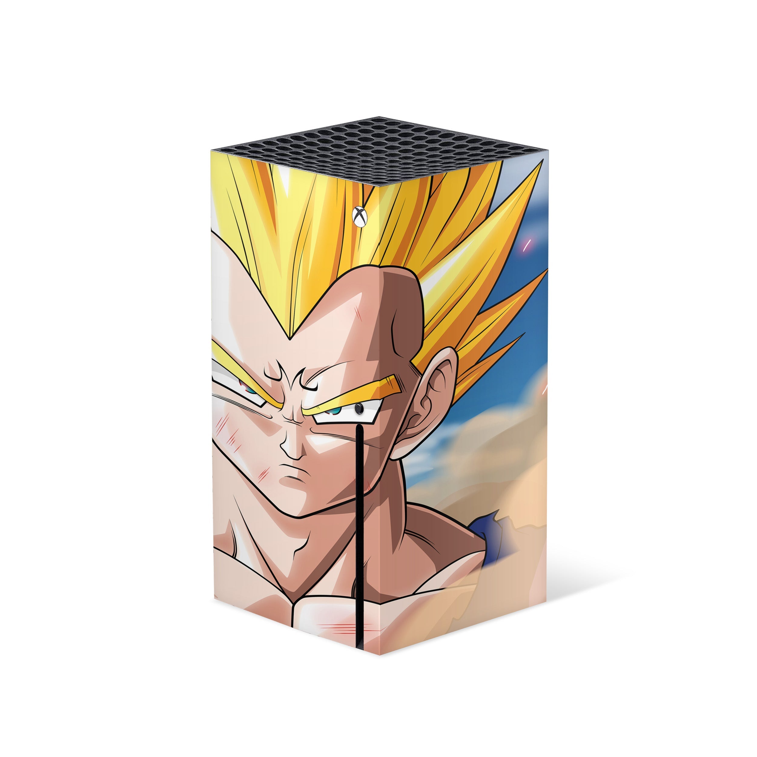 A video game skin featuring a Dragon Ball Z Vegeta design for the Xbox Series X.