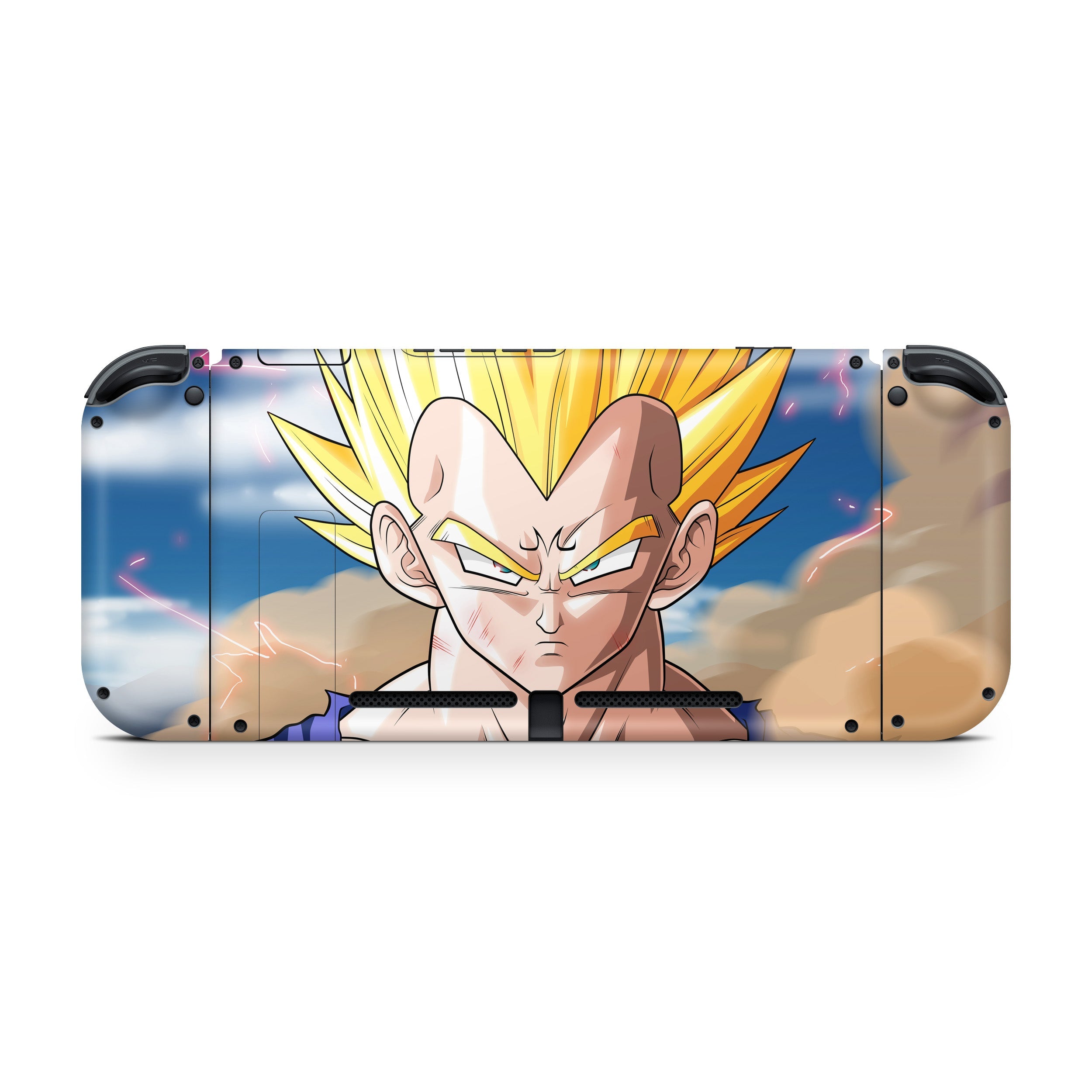 A video game skin featuring a Dragon Ball Z Vegeta design for the Nintendo Switch.