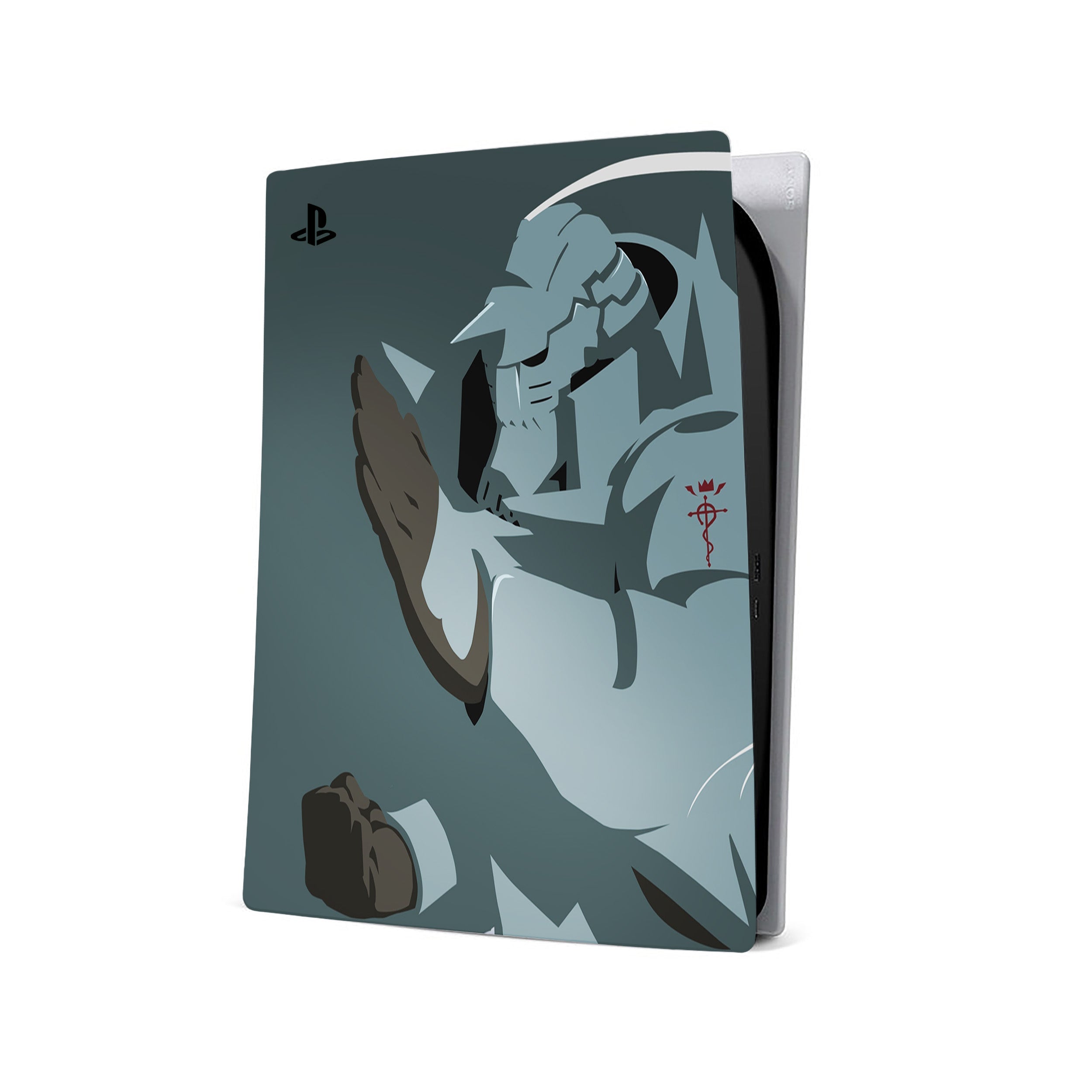A video game skin featuring a Fullmetal Alchemist Alphonse Elric design for the PS5.