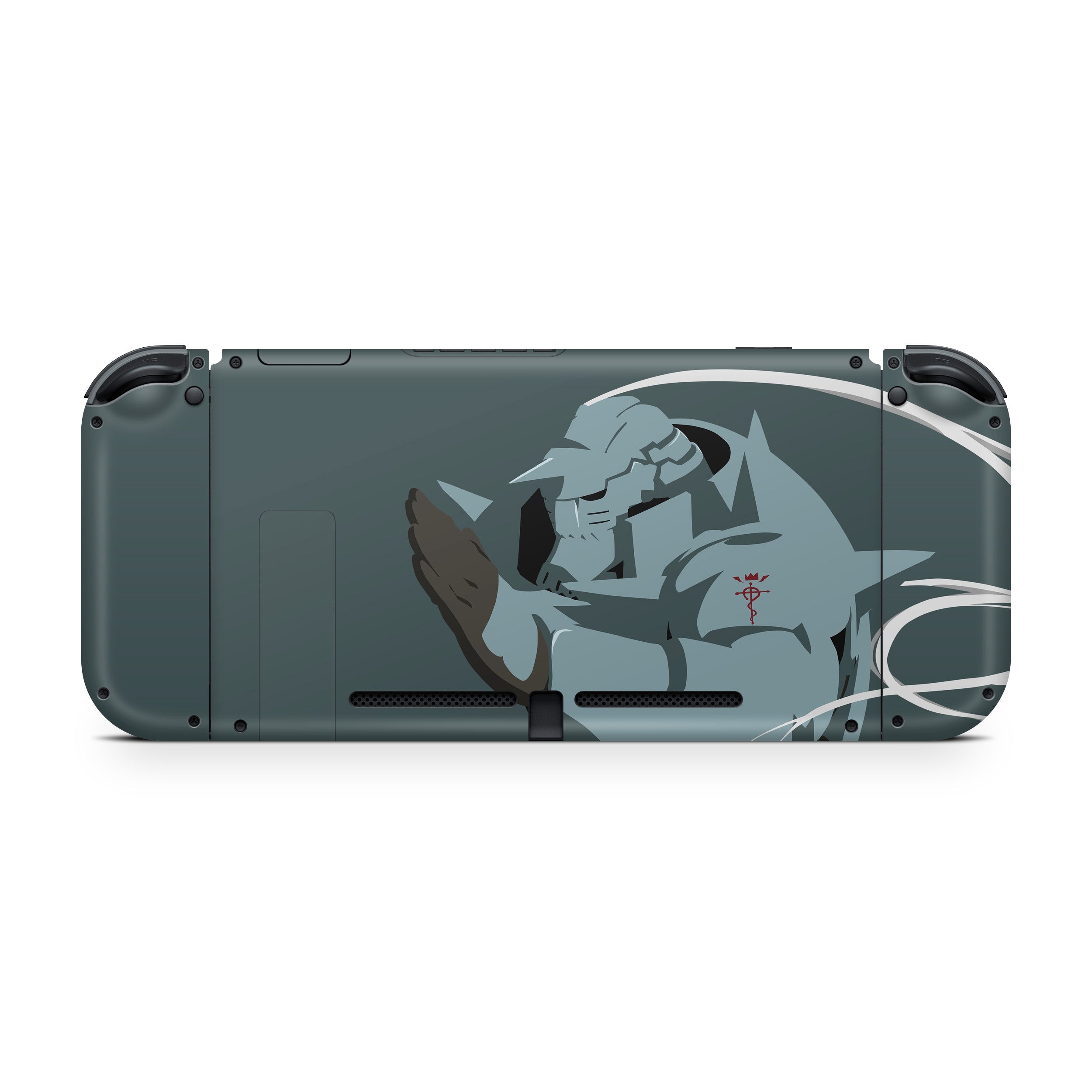 A video game skin featuring a Fullmetal Alchemist Alphonse Elric design for the Nintendo Switch.