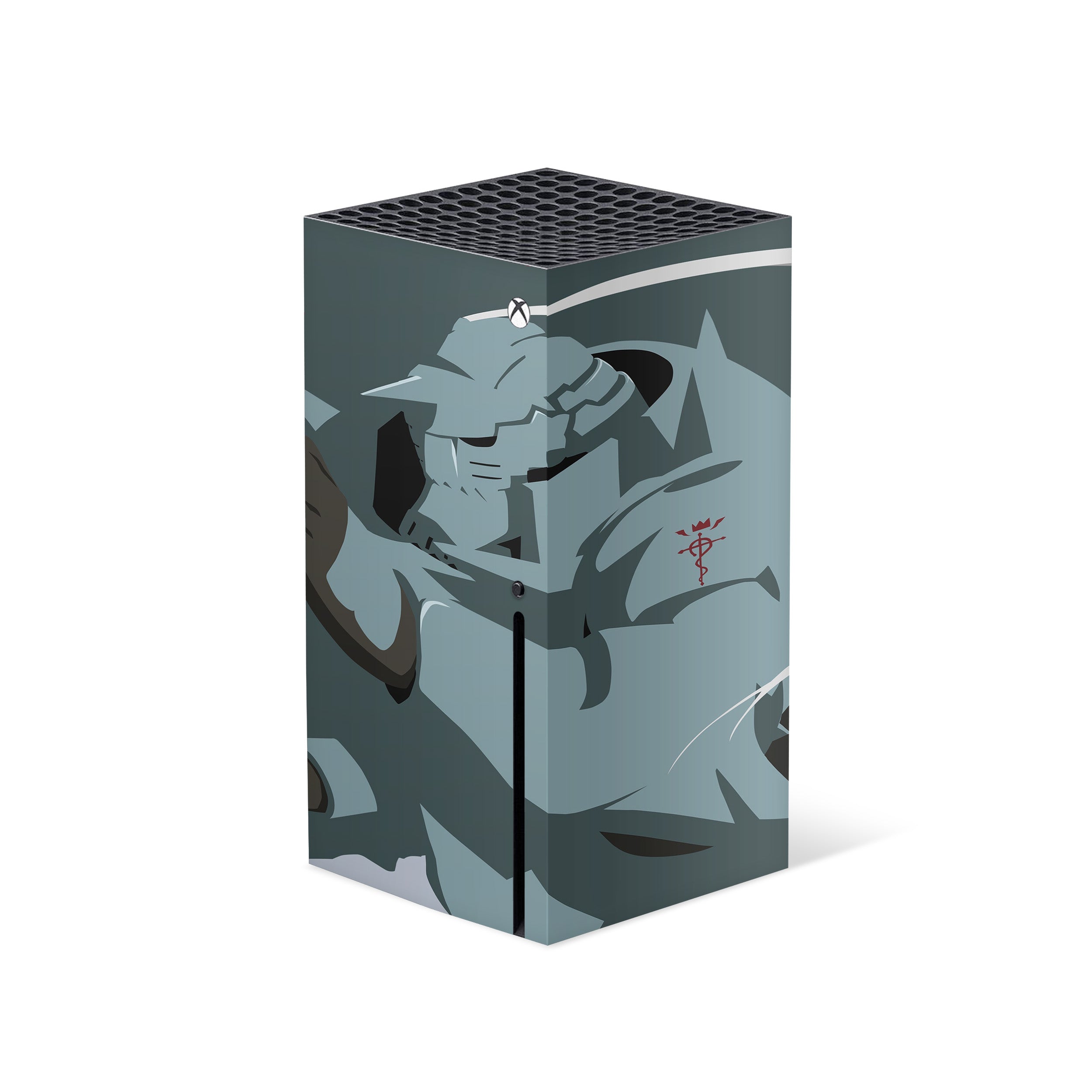 A video game skin featuring a Fullmetal Alchemist Alphonse Elric design for the Xbox Series X.