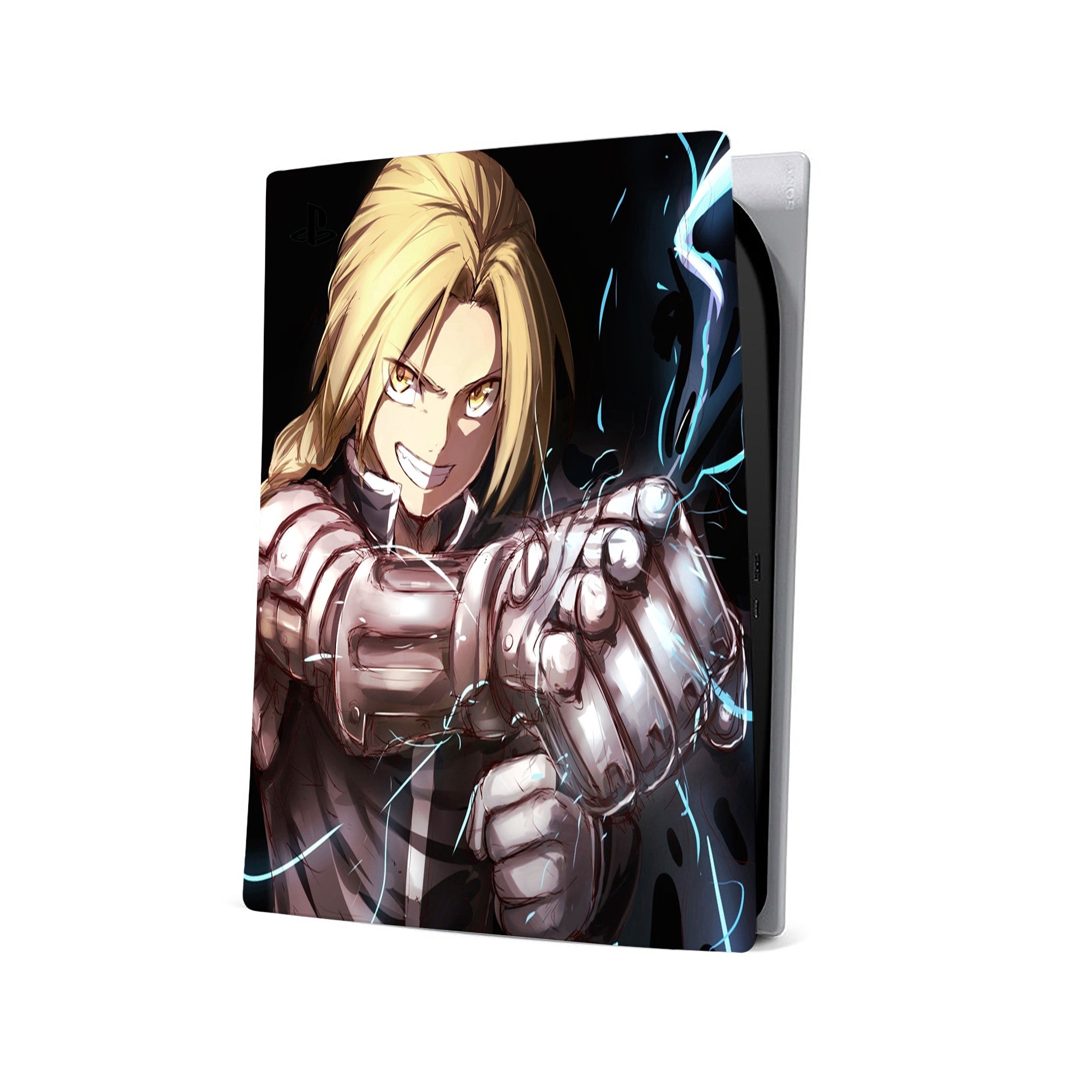 A video game skin featuring a Fullmetal Alchemist Edward Elric design for the PS5.
