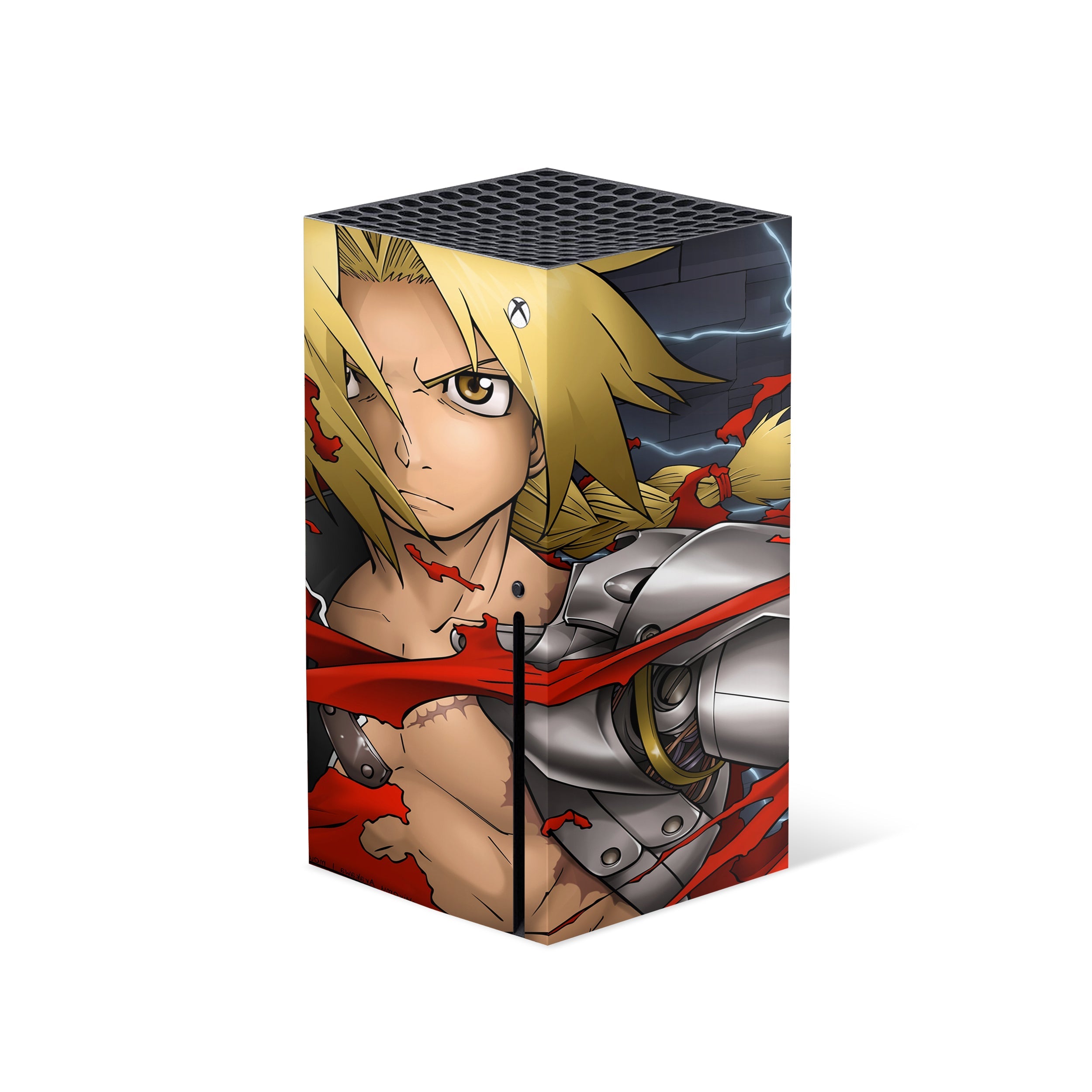 A video game skin featuring a Fullmetal Alchemist Edward Elric design for the Xbox Series X.
