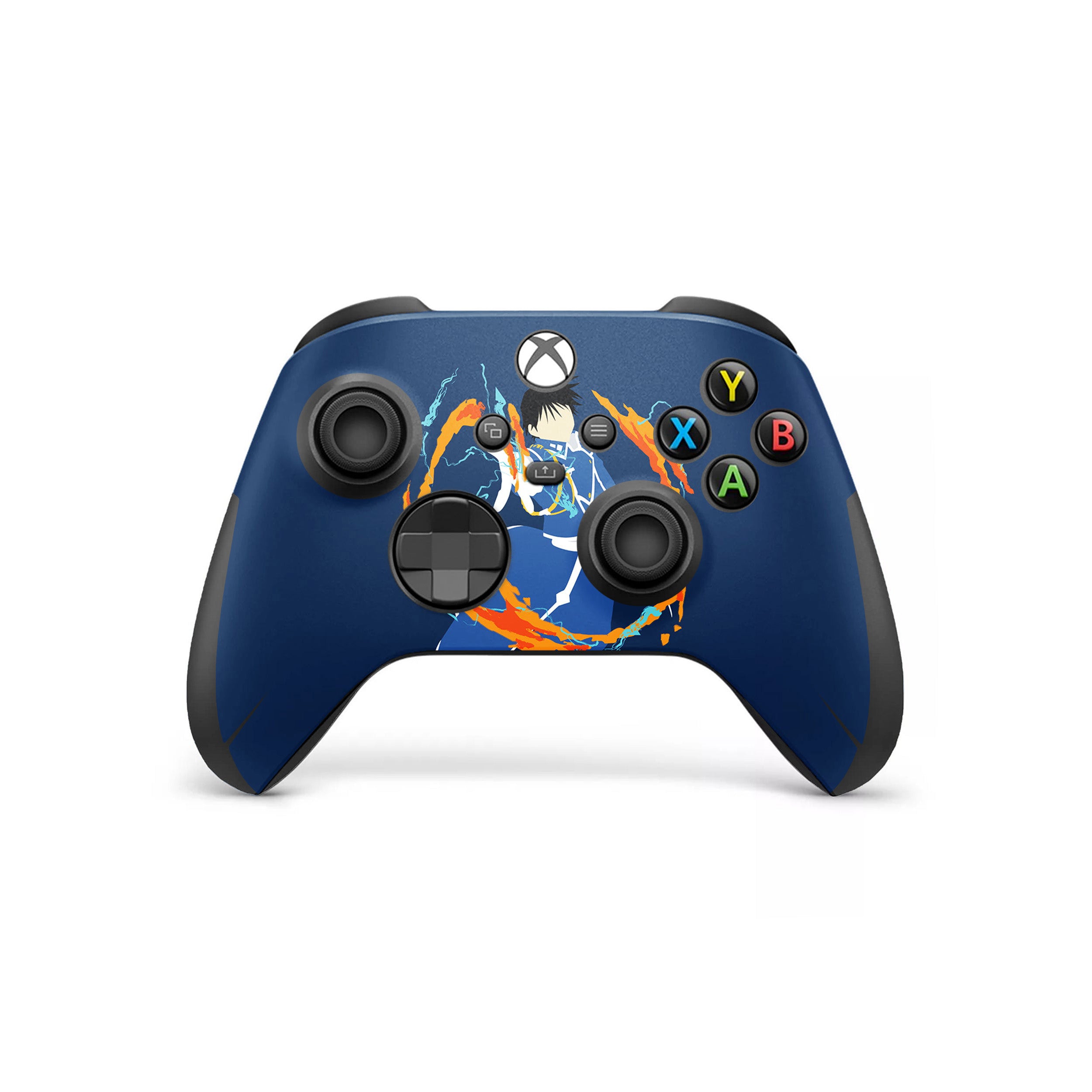 A video game skin featuring a Fullmetal Alchemist Roy Mustang design for the Xbox Wireless Controller.