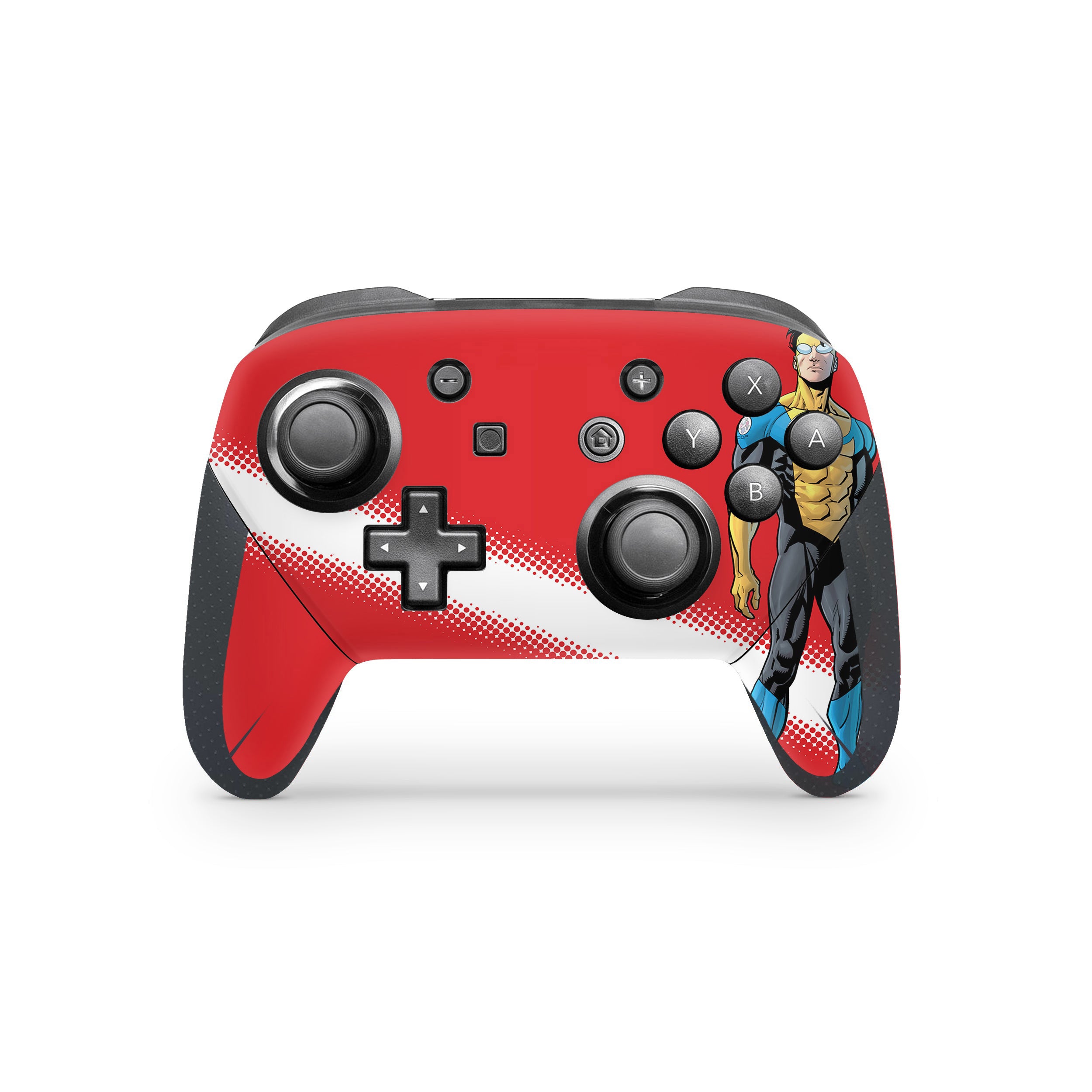 A video game skin featuring a Image Comics Invincible Invincible design for the Switch Pro Controller.