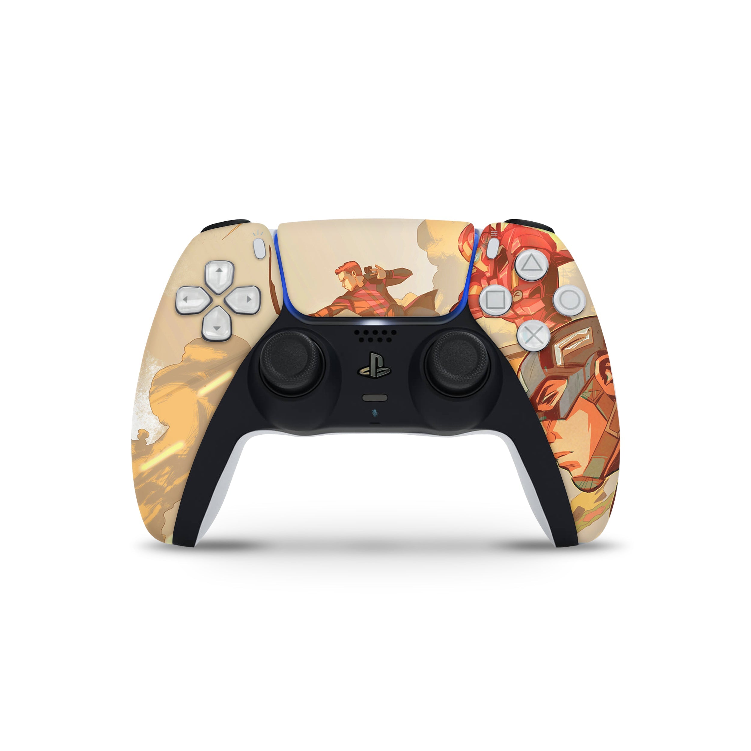 A video game skin featuring a Marvel Comics Avengers design for the PS5 DualSense Controller.