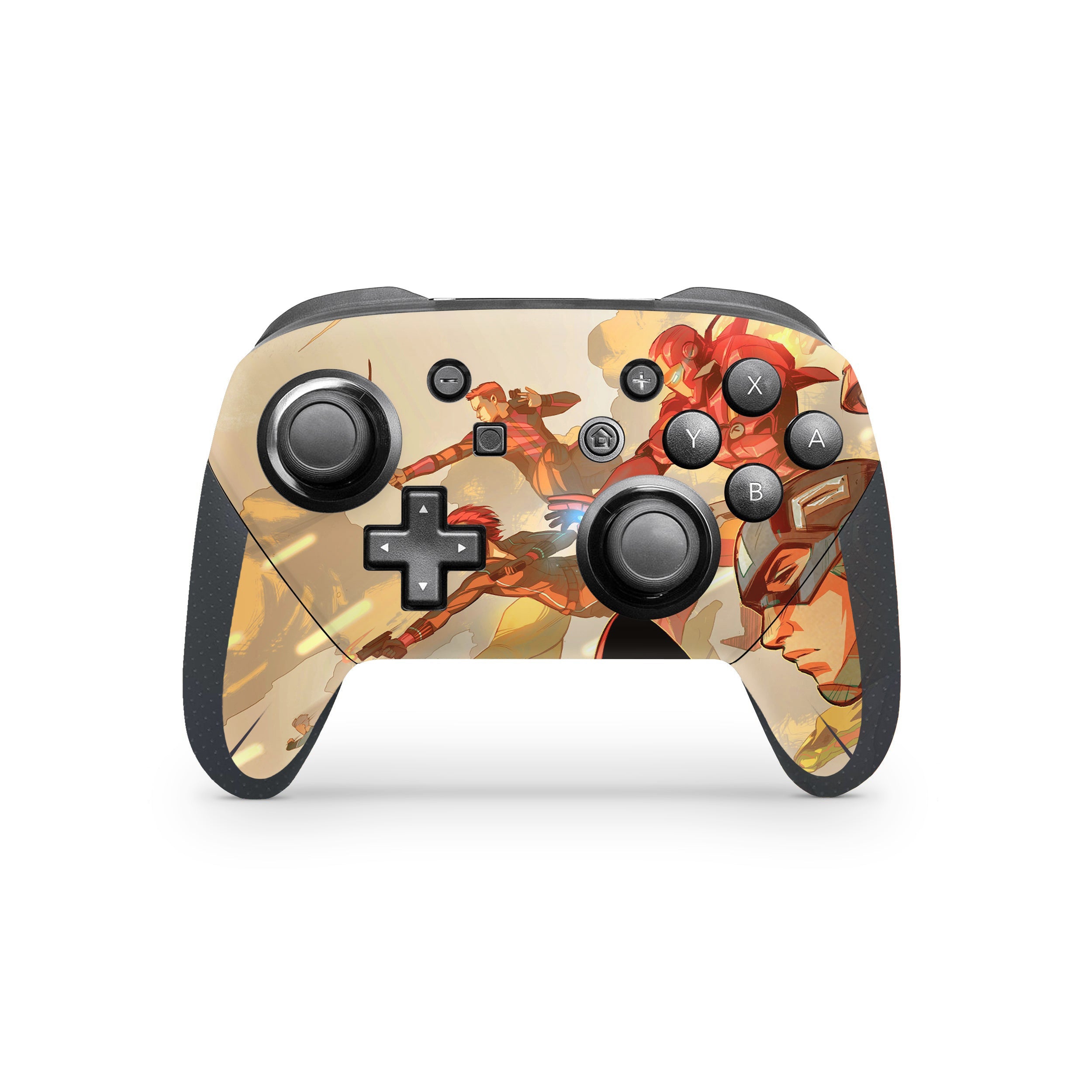 A video game skin featuring a Marvel Comics Avengers design for the Switch Pro Controller.