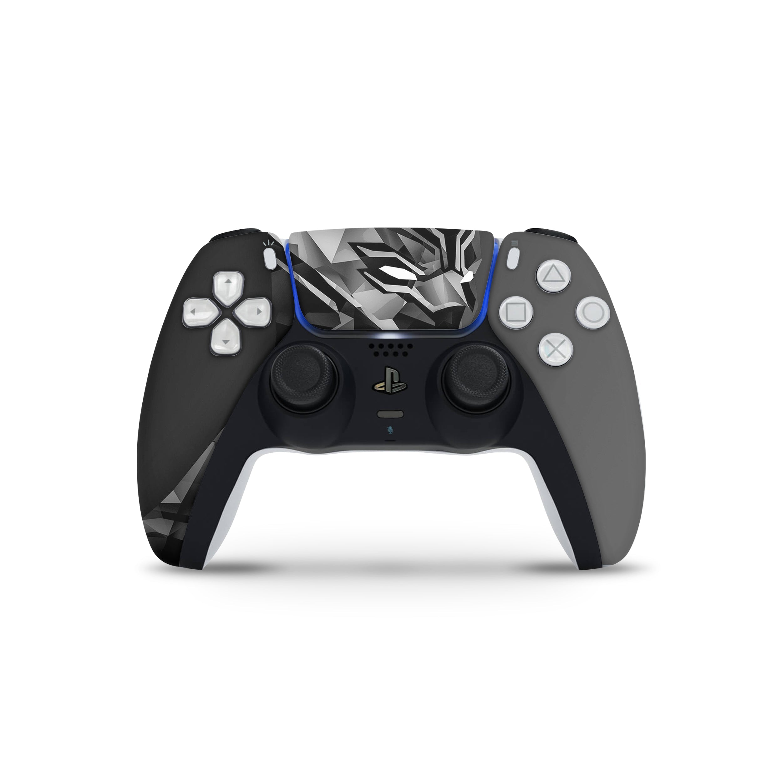 A video game skin featuring a Marvel Comics Black Panther design for the PS5 DualSense Controller.