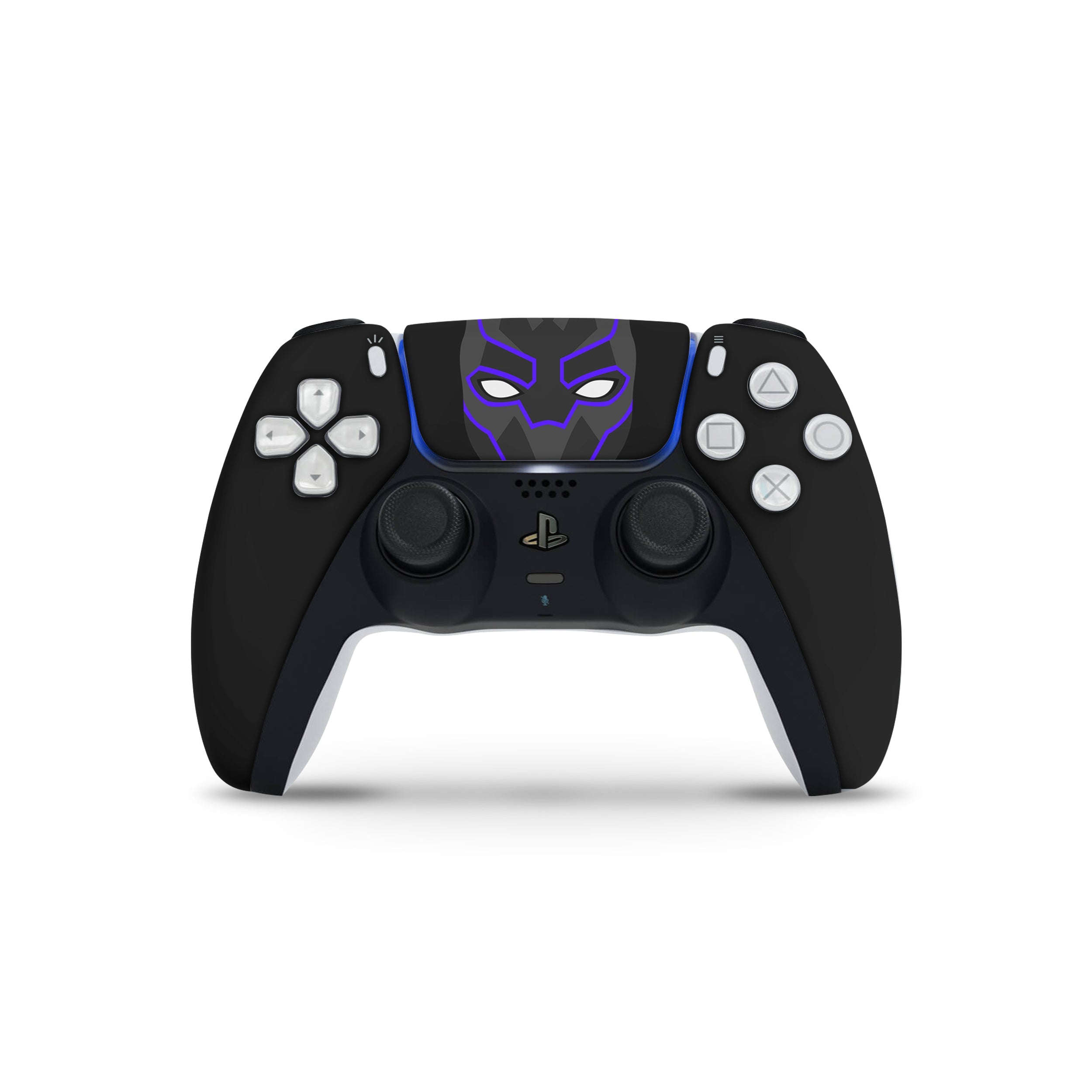 A video game skin featuring a Marvel Comics Black Panther design for the PS5 DualSense Controller.