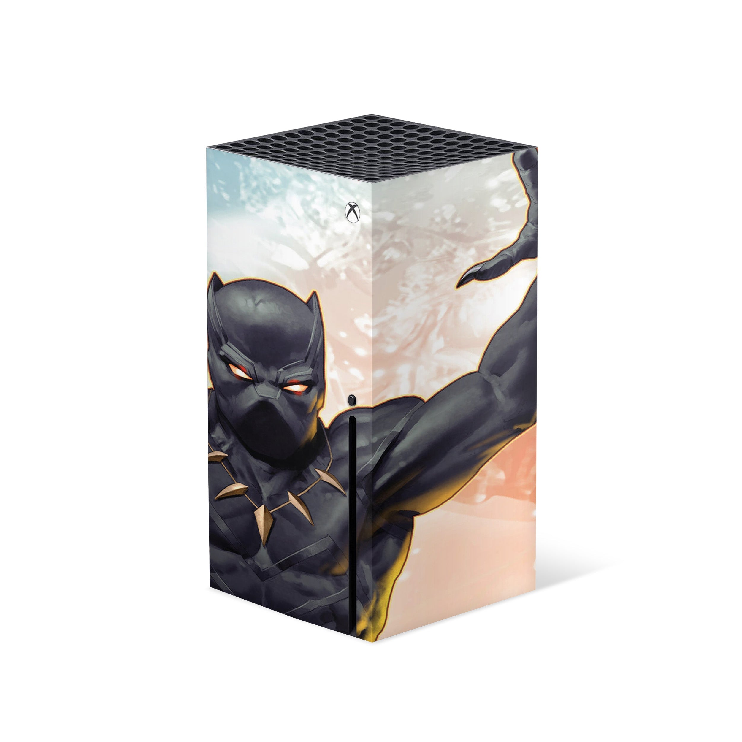 A video game skin featuring a Marvel Comics Black Panther design for the Xbox Series X.