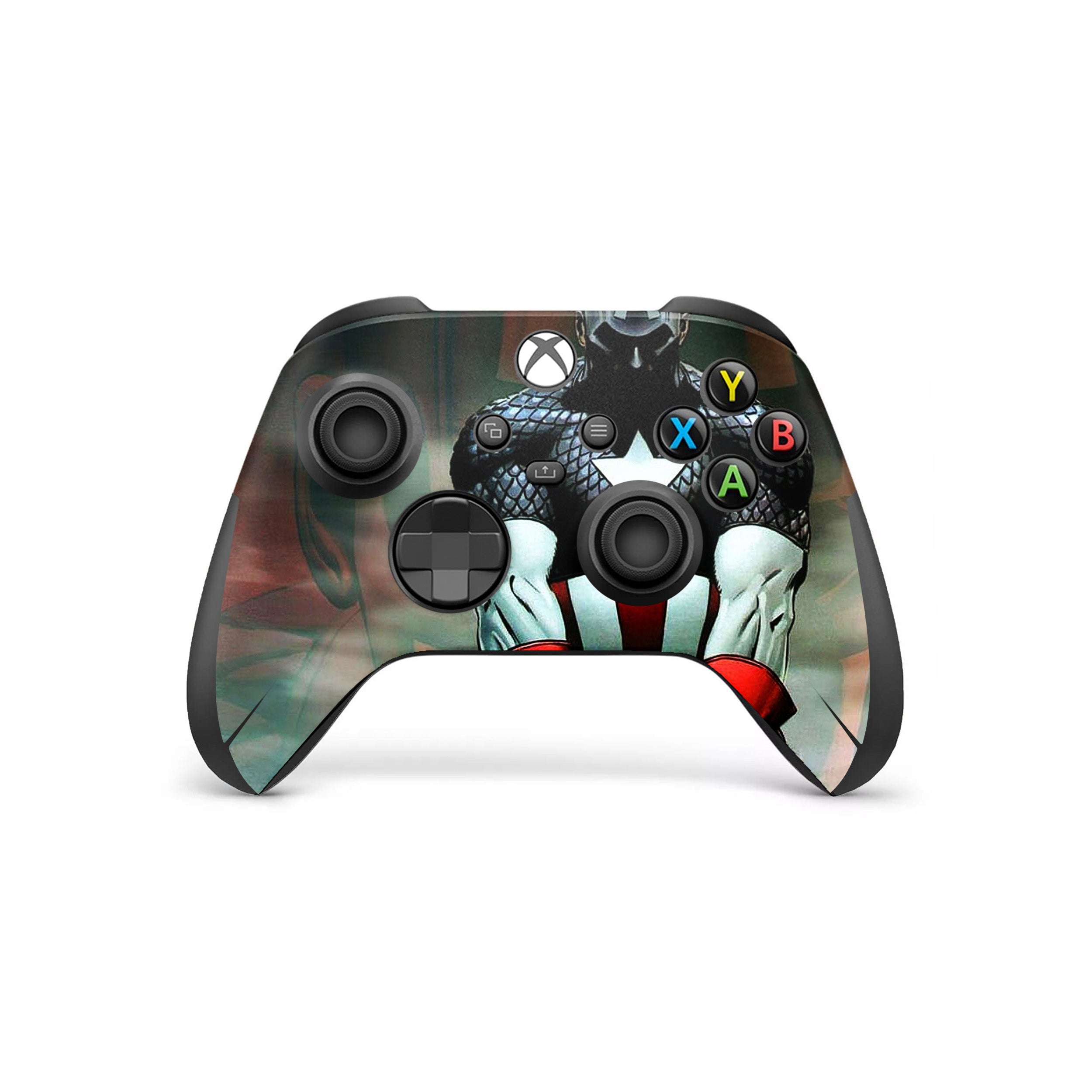 A video game skin featuring a Marvel Comics Captain America design for the Xbox Wireless Controller.