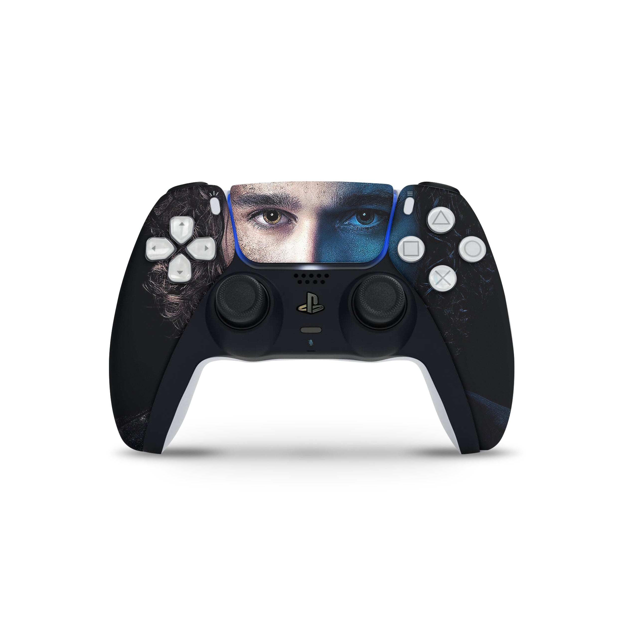 A video game skin featuring a Game Of Thrones Jon Snow design for the PS5 DualSense Controller.