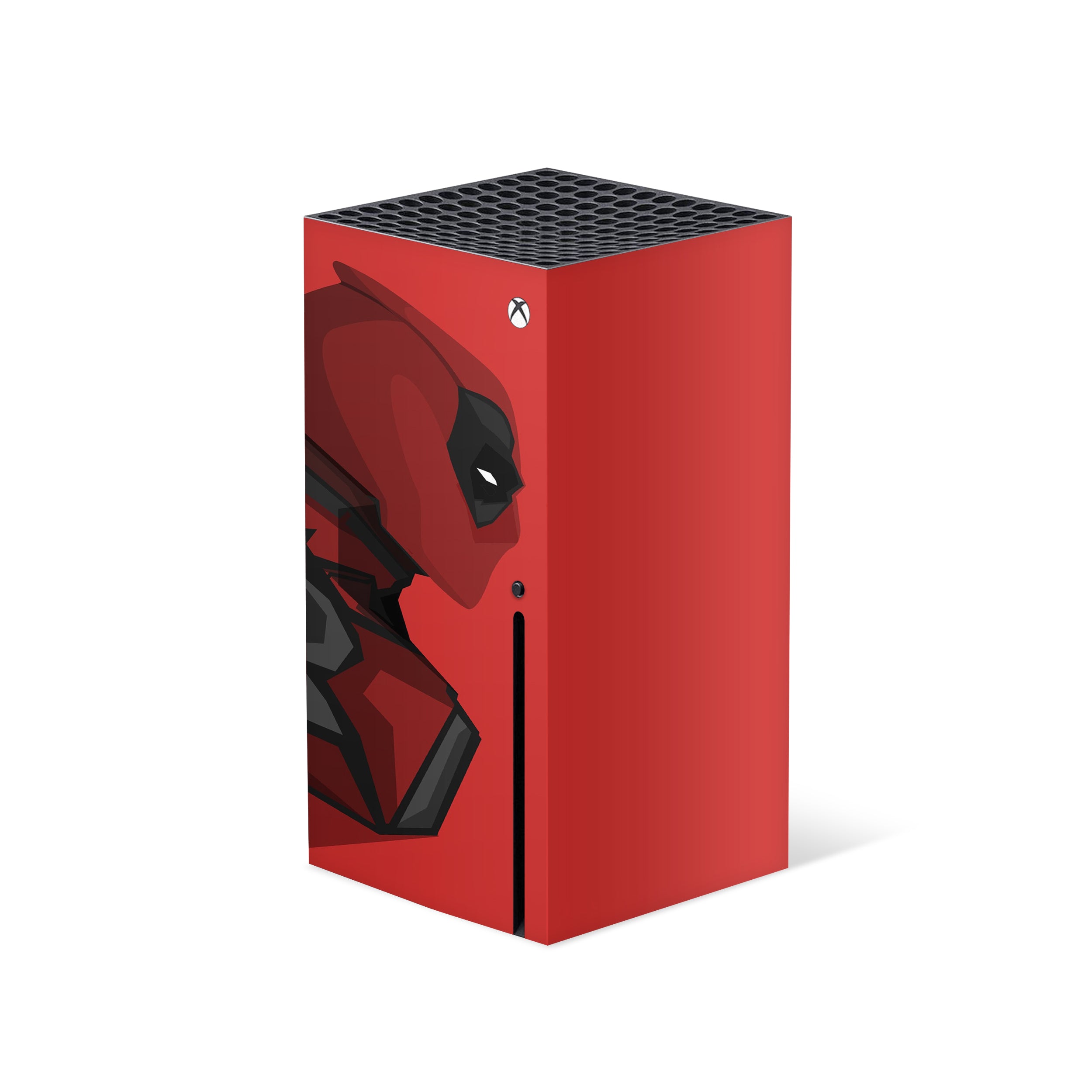 A video game skin featuring a Marvel Comics Deadpool design for the Xbox Series X.