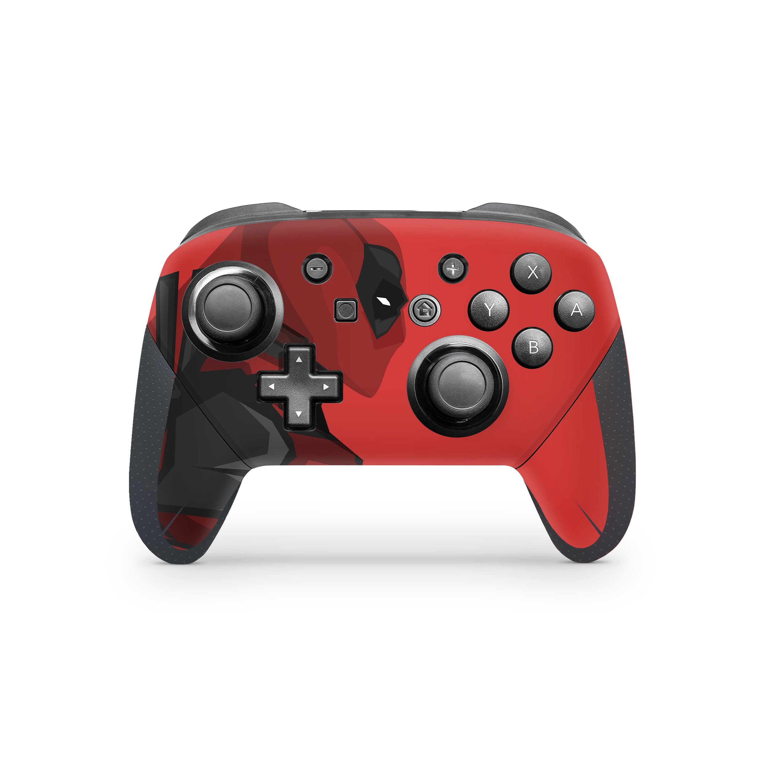 A video game skin featuring a Marvel Comics Deadpool design for the Switch Pro Controller.