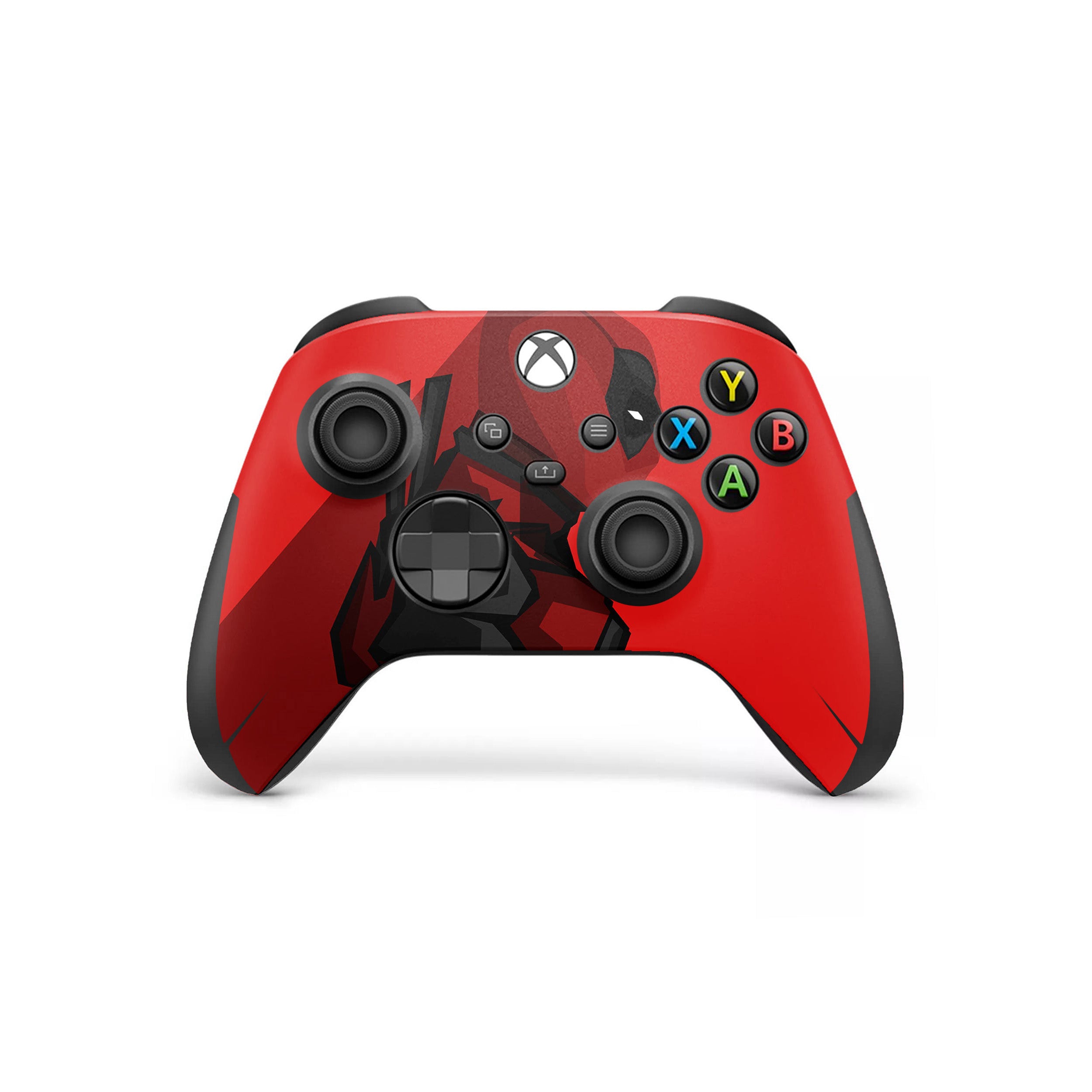 A video game skin featuring a Marvel Comics Deadpool design for the Xbox Wireless Controller.