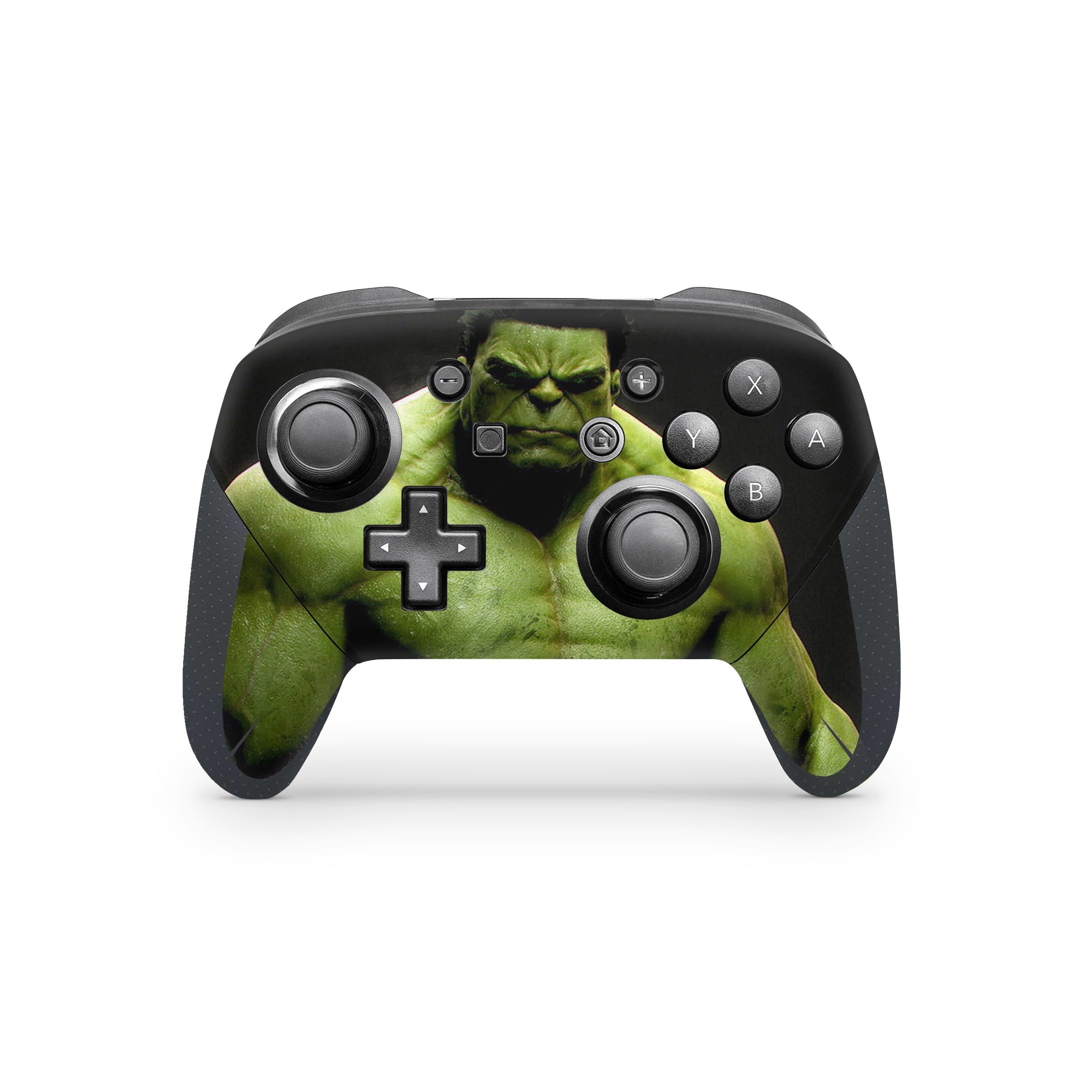 A video game skin featuring a Marvel Comics Hulk design for the Switch Pro Controller.