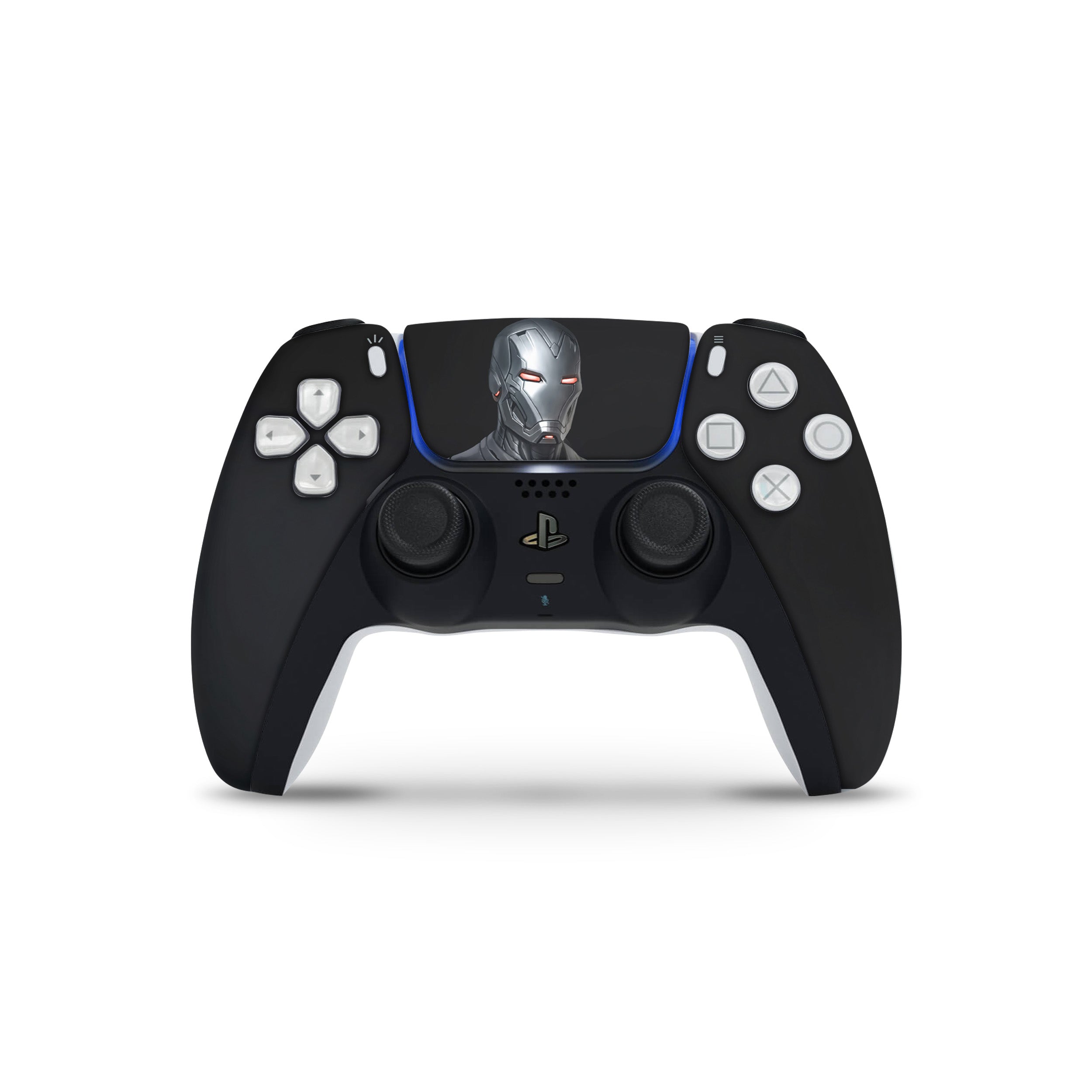 A video game skin featuring a Marvel Comics Iron Man design for the PS5 DualSense Controller.