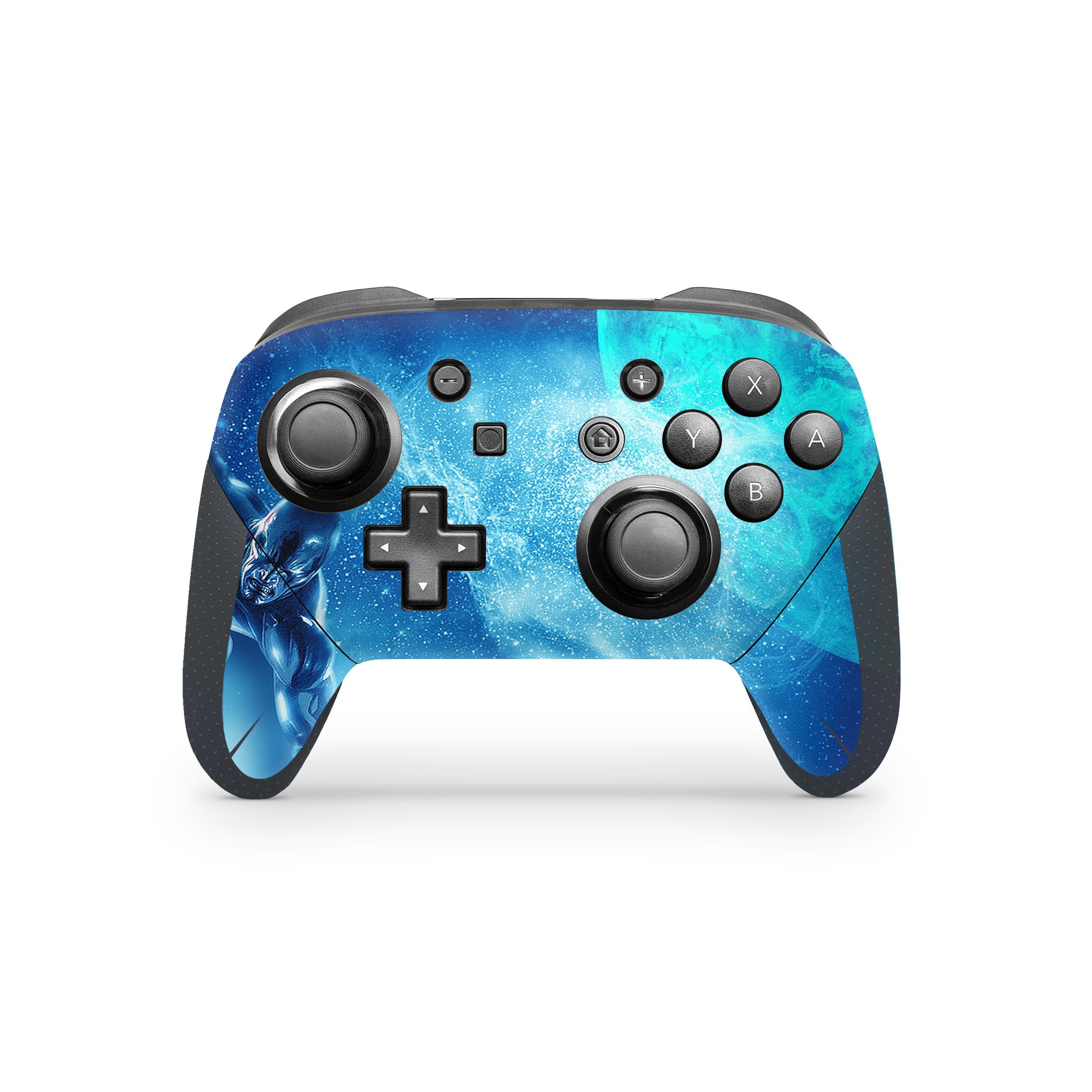 A video game skin featuring a Marvel Comics Silver Surfer design for the Switch Pro Controller.
