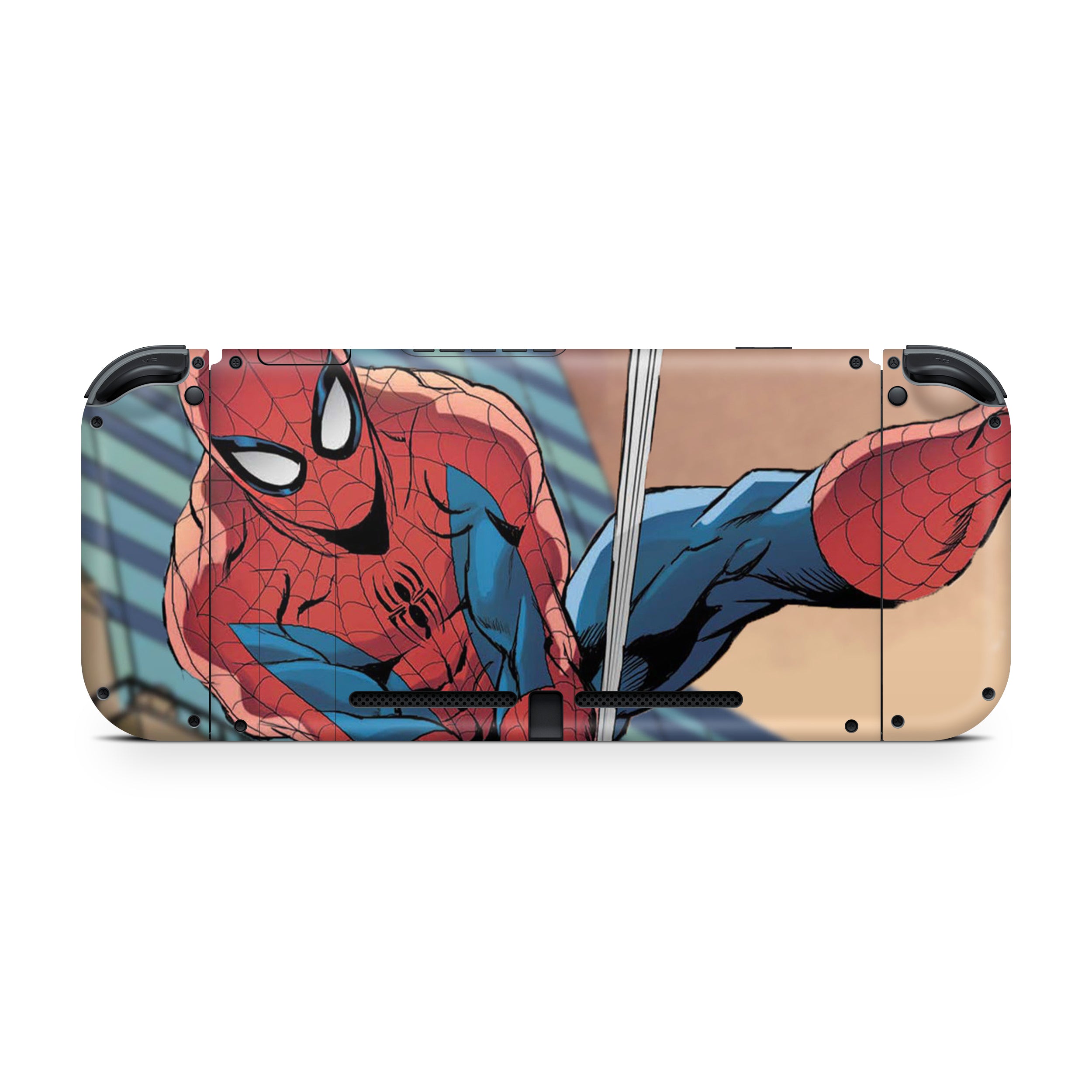 A video game skin featuring a Marvel Comics Spider Man design for the Nintendo Switch.
