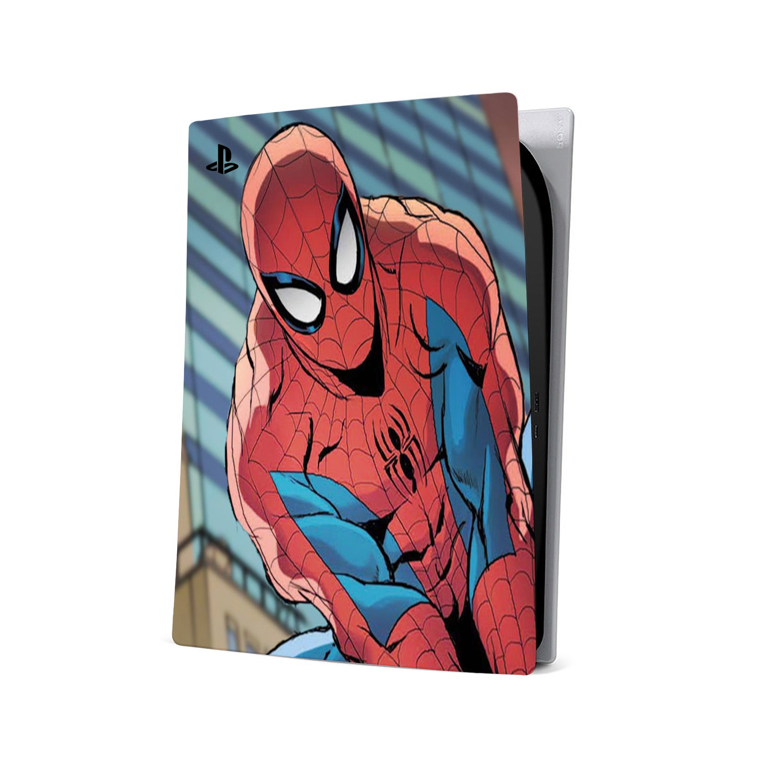 A video game skin featuring a Marvel Comics Spider Man design for the PS5.