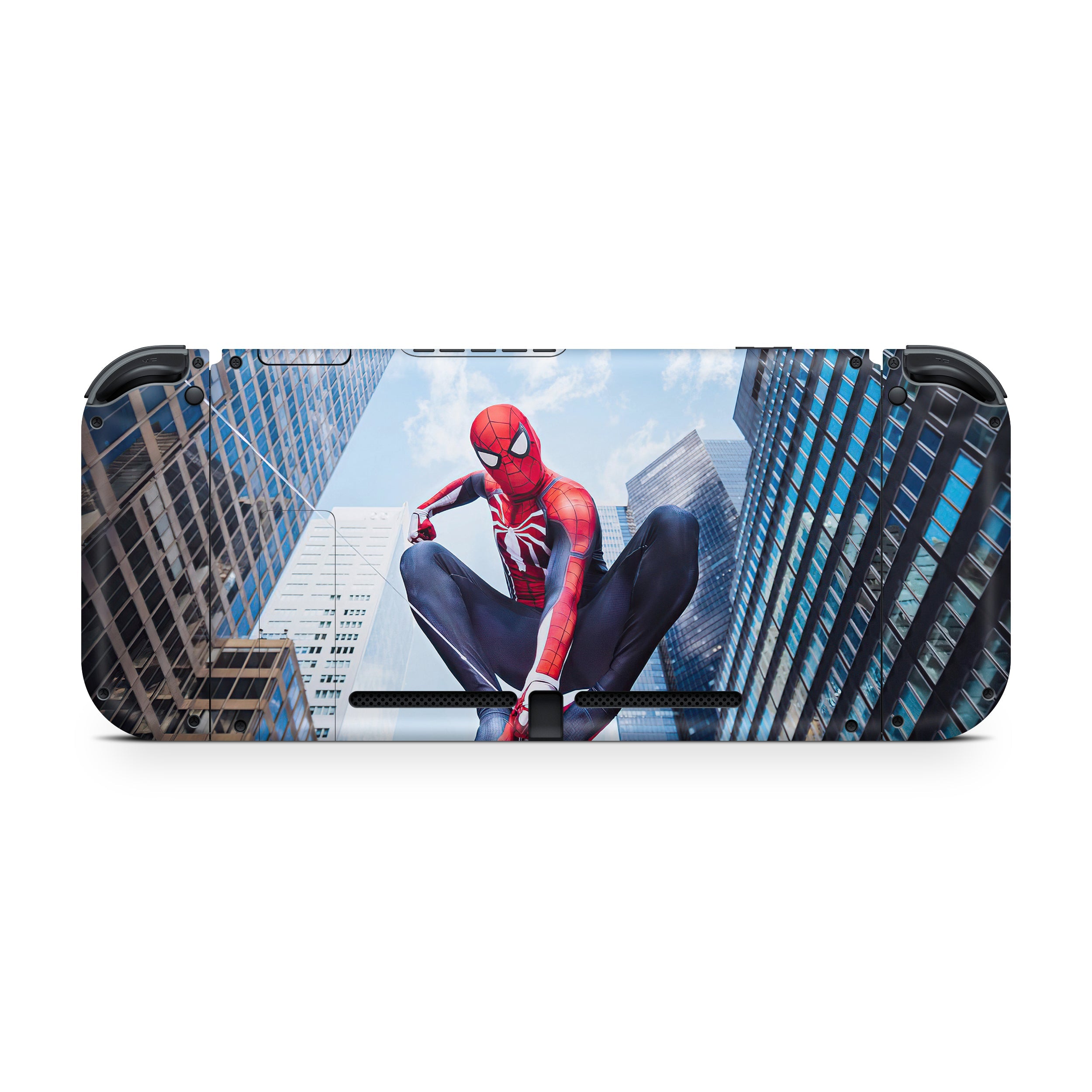 A video game skin featuring a Marvel Comics Spider Man design for the Nintendo Switch.