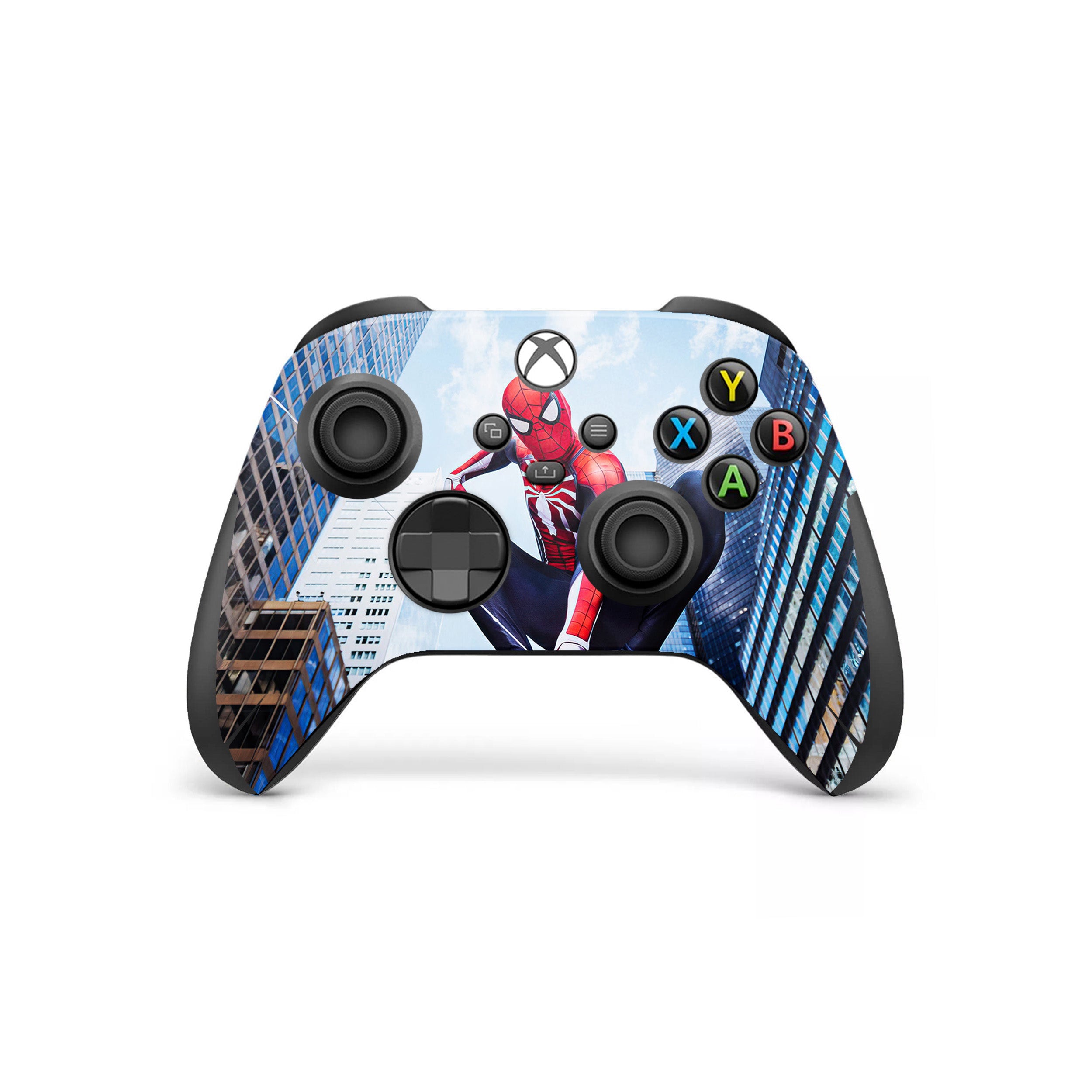 A video game skin featuring a Marvel Comics Spider Man design for the Xbox Wireless Controller.