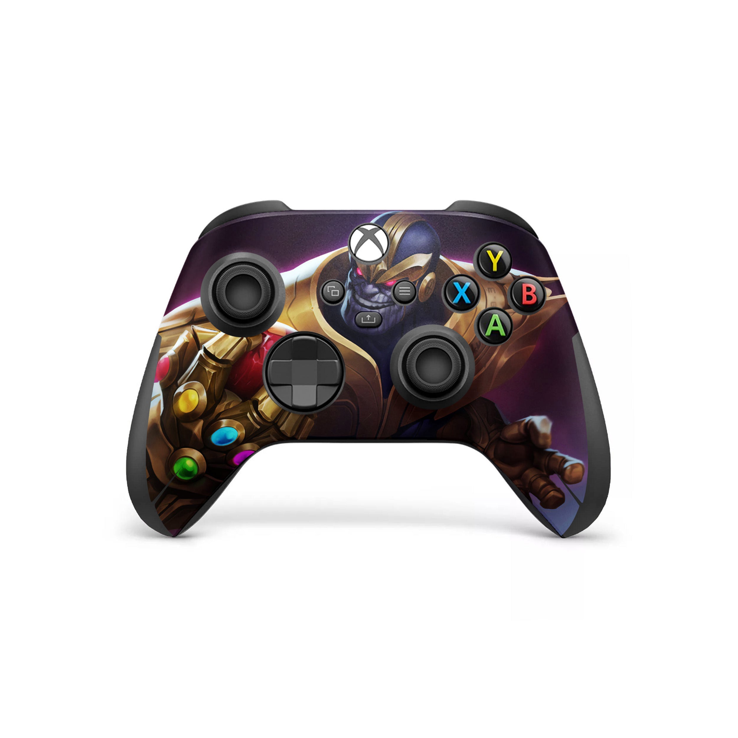 A video game skin featuring a Marvel Comics Thanos design for the Xbox Wireless Controller.