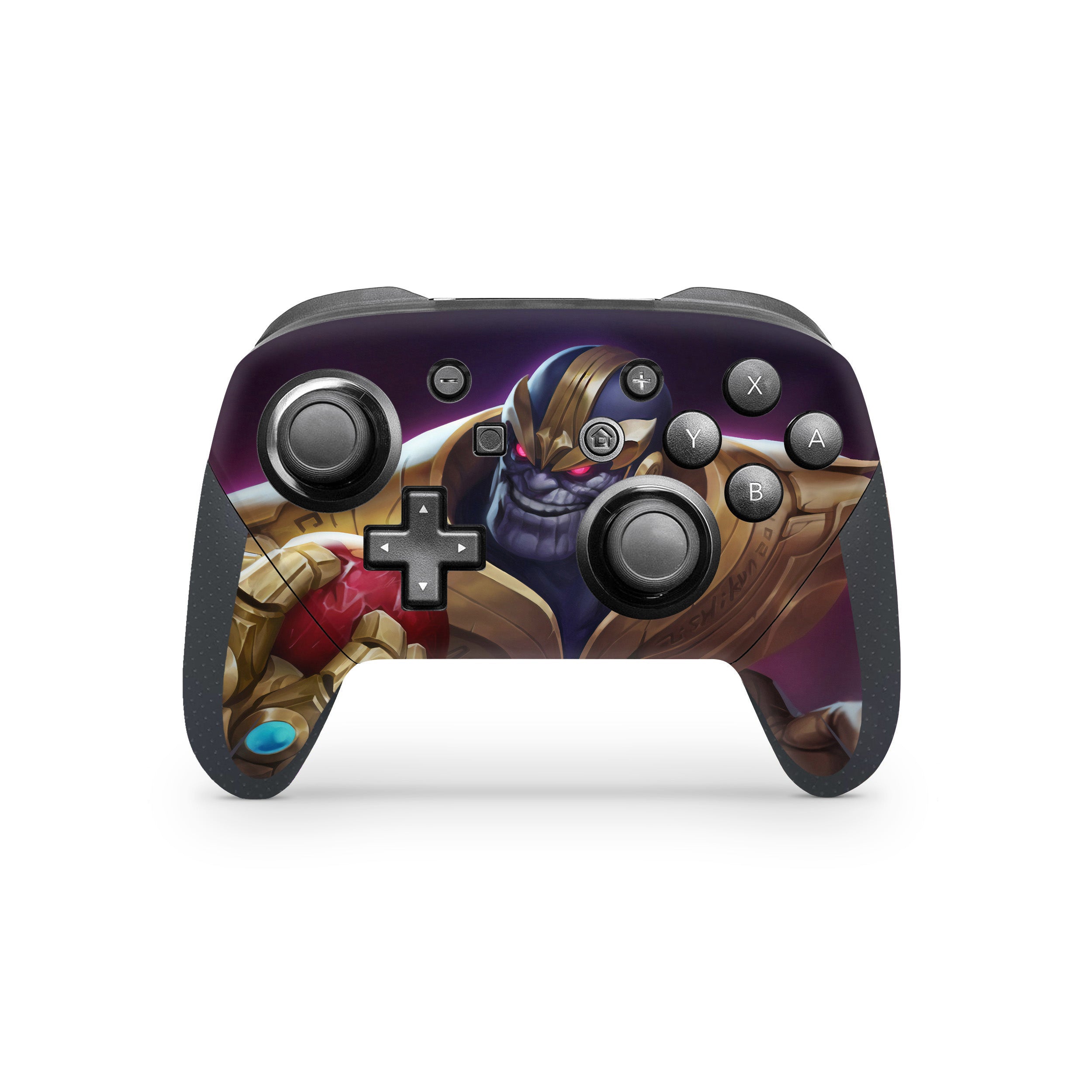A video game skin featuring a Marvel Comics Thanos design for the Switch Pro Controller.