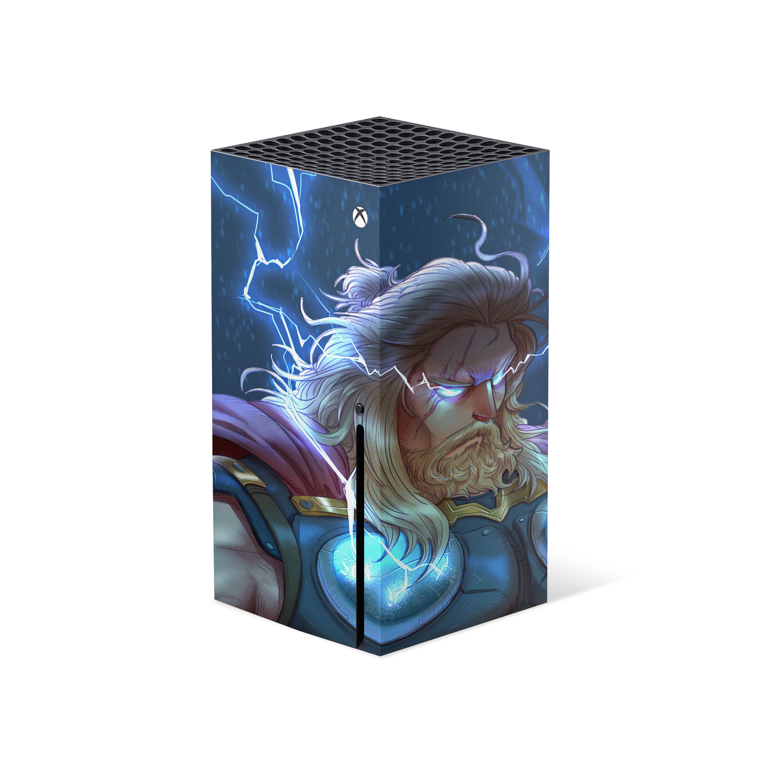 A video game skin featuring a Marvel Comics Thor design for the Xbox Series X.