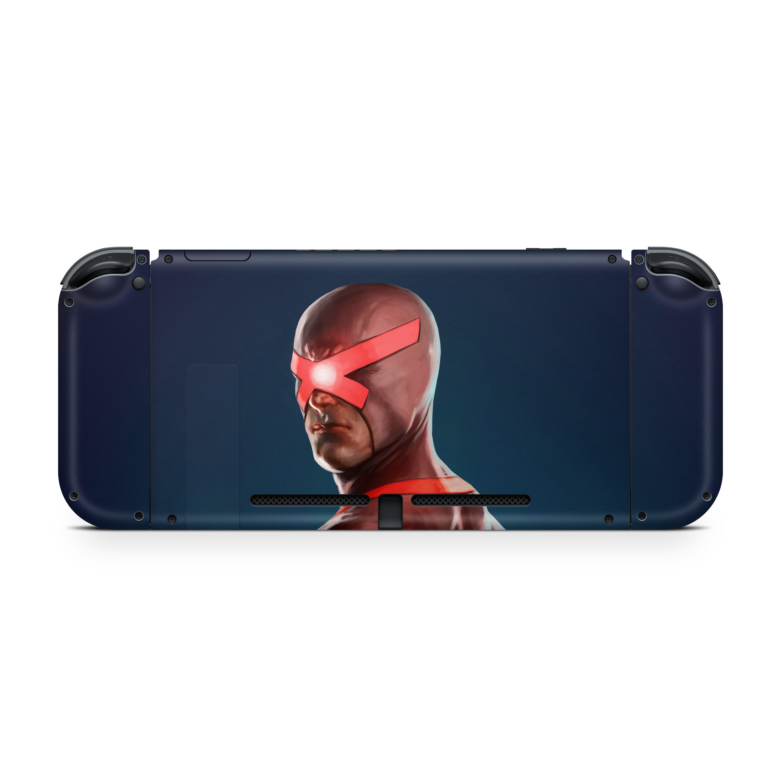 A video game skin featuring a Marvel Comics X Men Cyclops design for the Nintendo Switch.