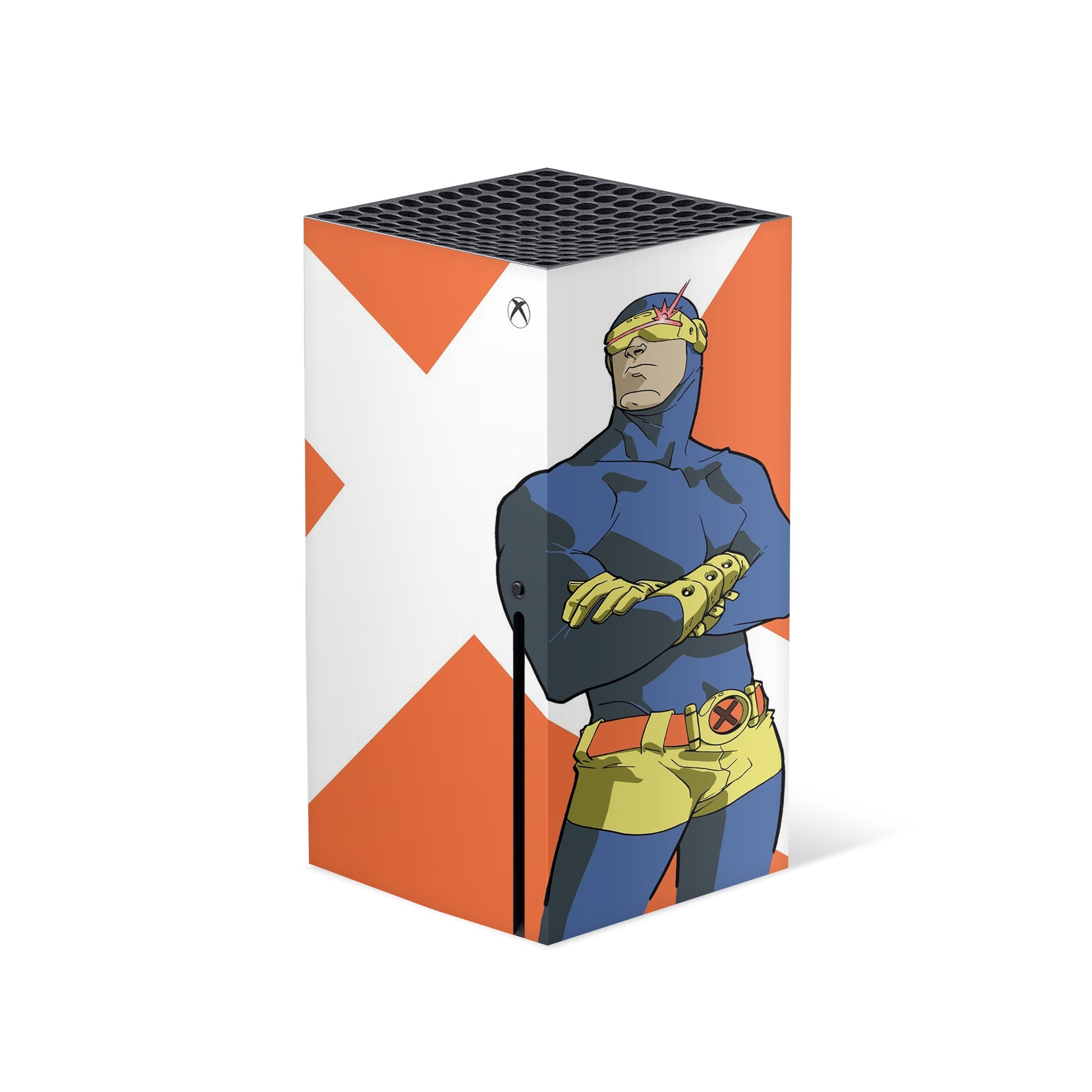 A video game skin featuring a Marvel Comics X Men Cyclops design for the Xbox Series X.