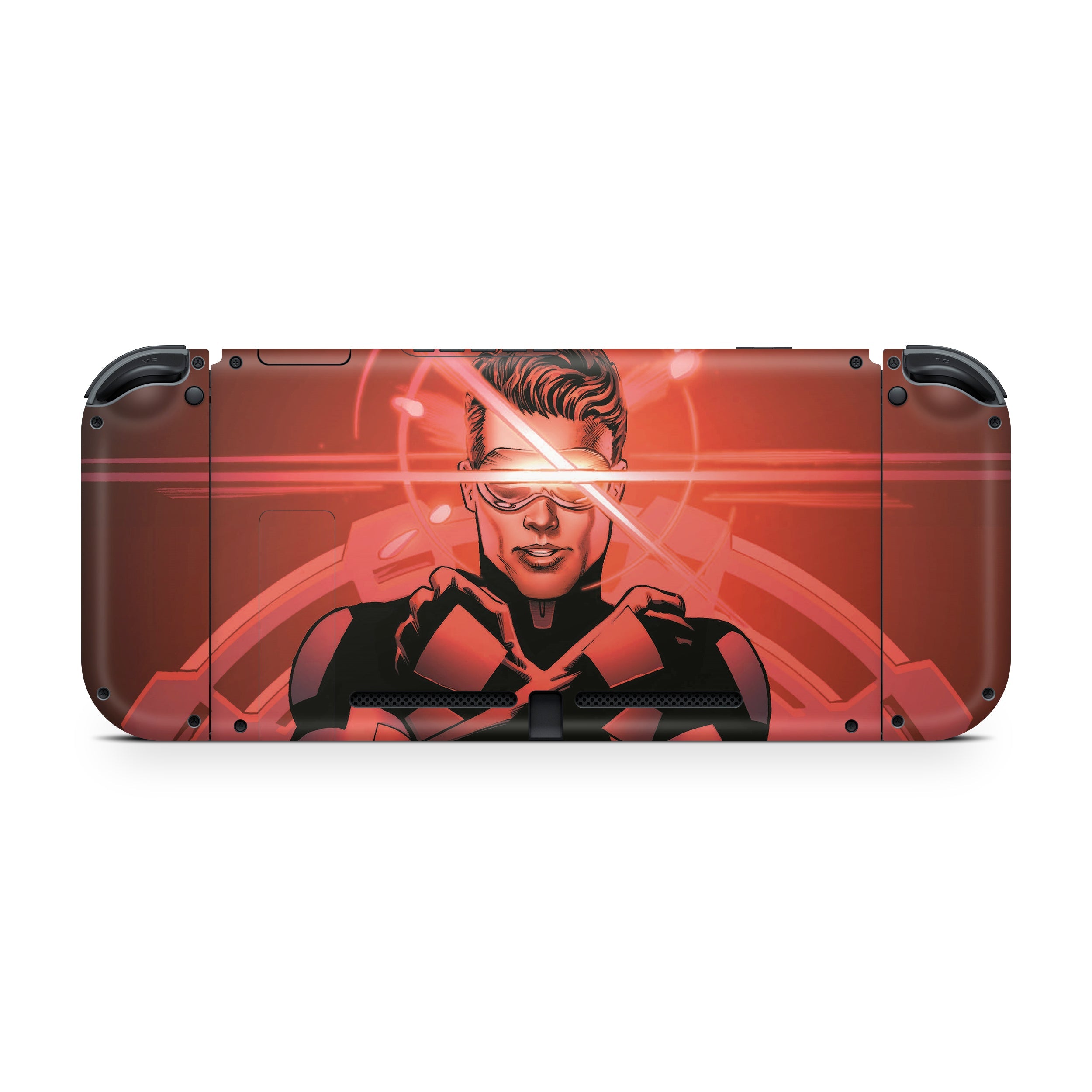 A video game skin featuring a Marvel Comics X Men Cyclops design for the Nintendo Switch.