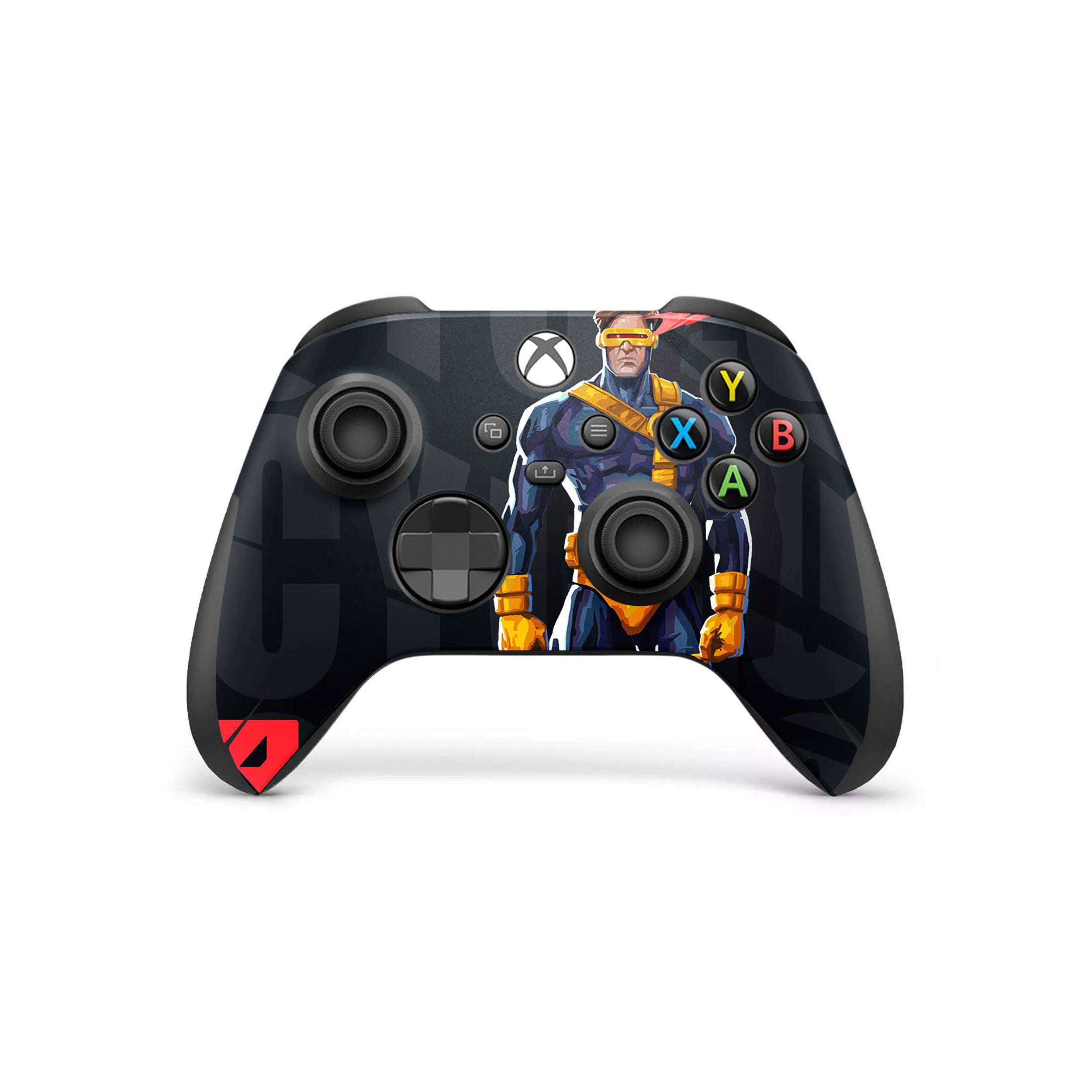 A video game skin featuring a Marvel Comics X Men Cyclops design for the Xbox Wireless Controller.