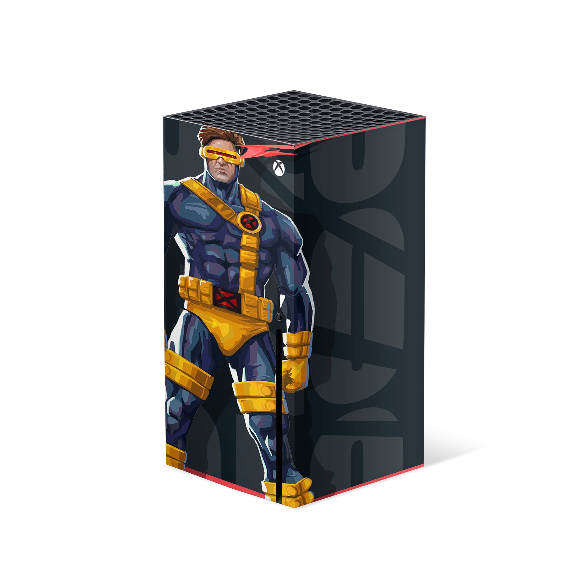 A video game skin featuring a Marvel Comics X Men Cyclops design for the Xbox Series X.