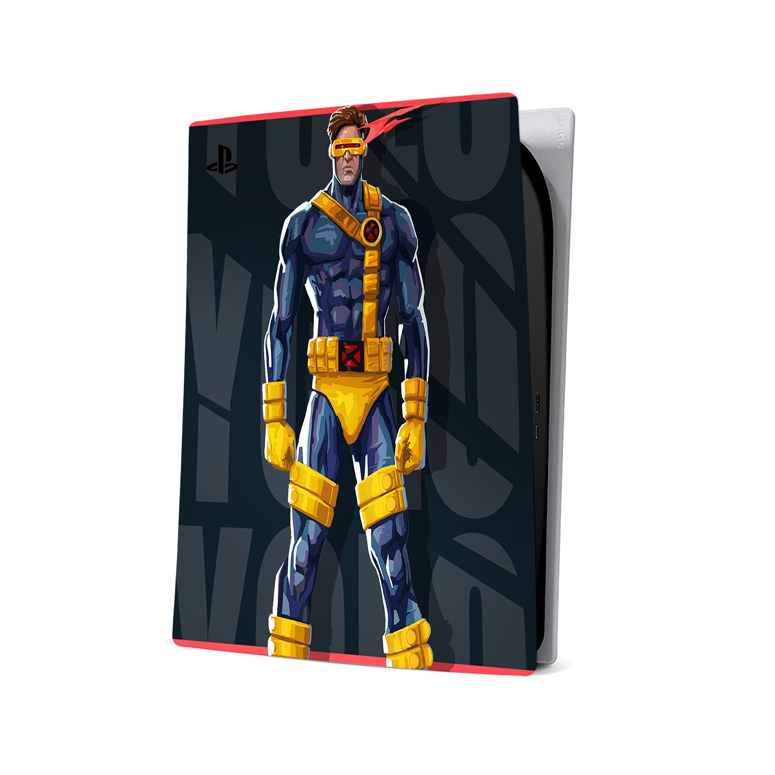A video game skin featuring a Marvel Comics X Men Cyclops design for the PS5.