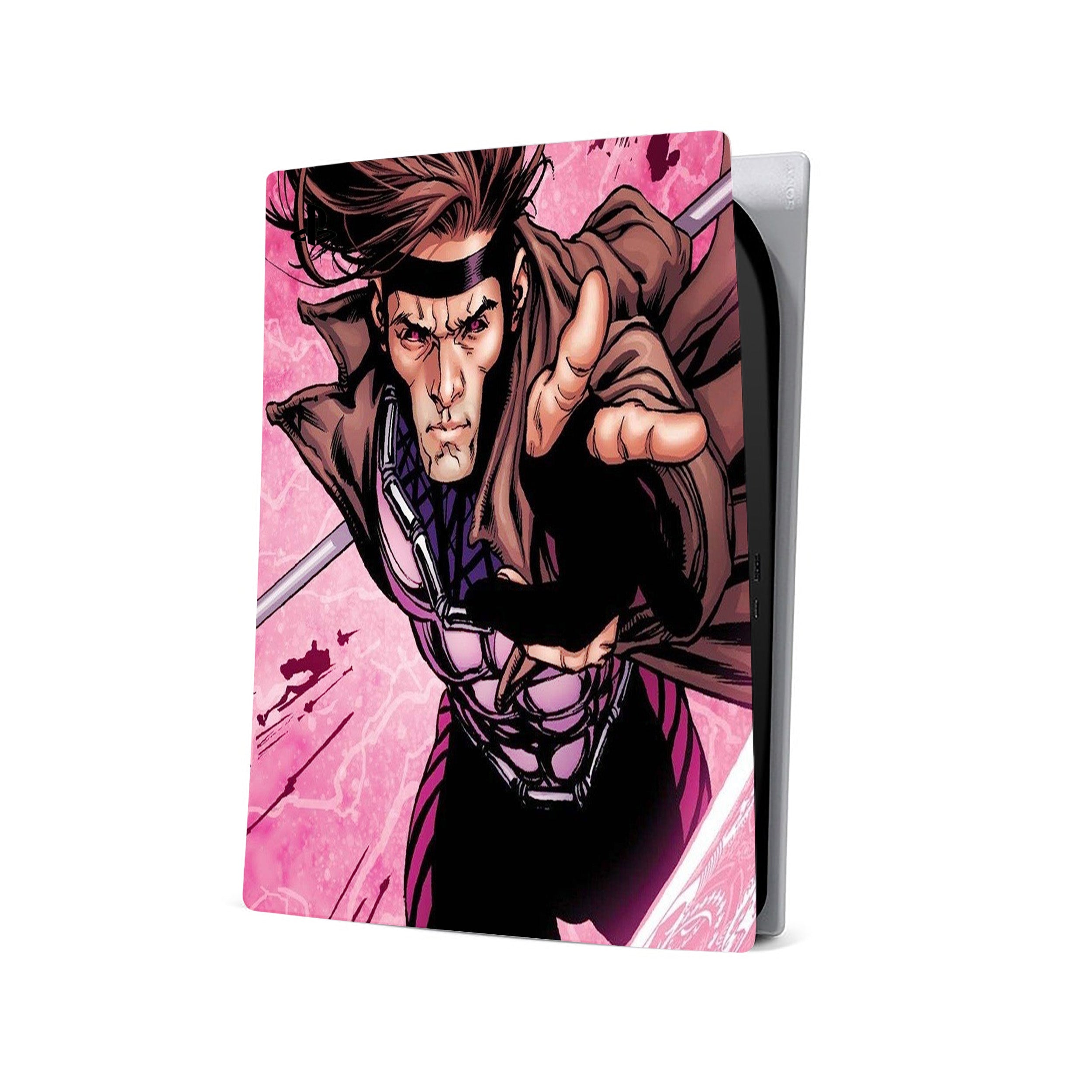 A video game skin featuring a Marvel Comics X Men Gambit design for the PS5.